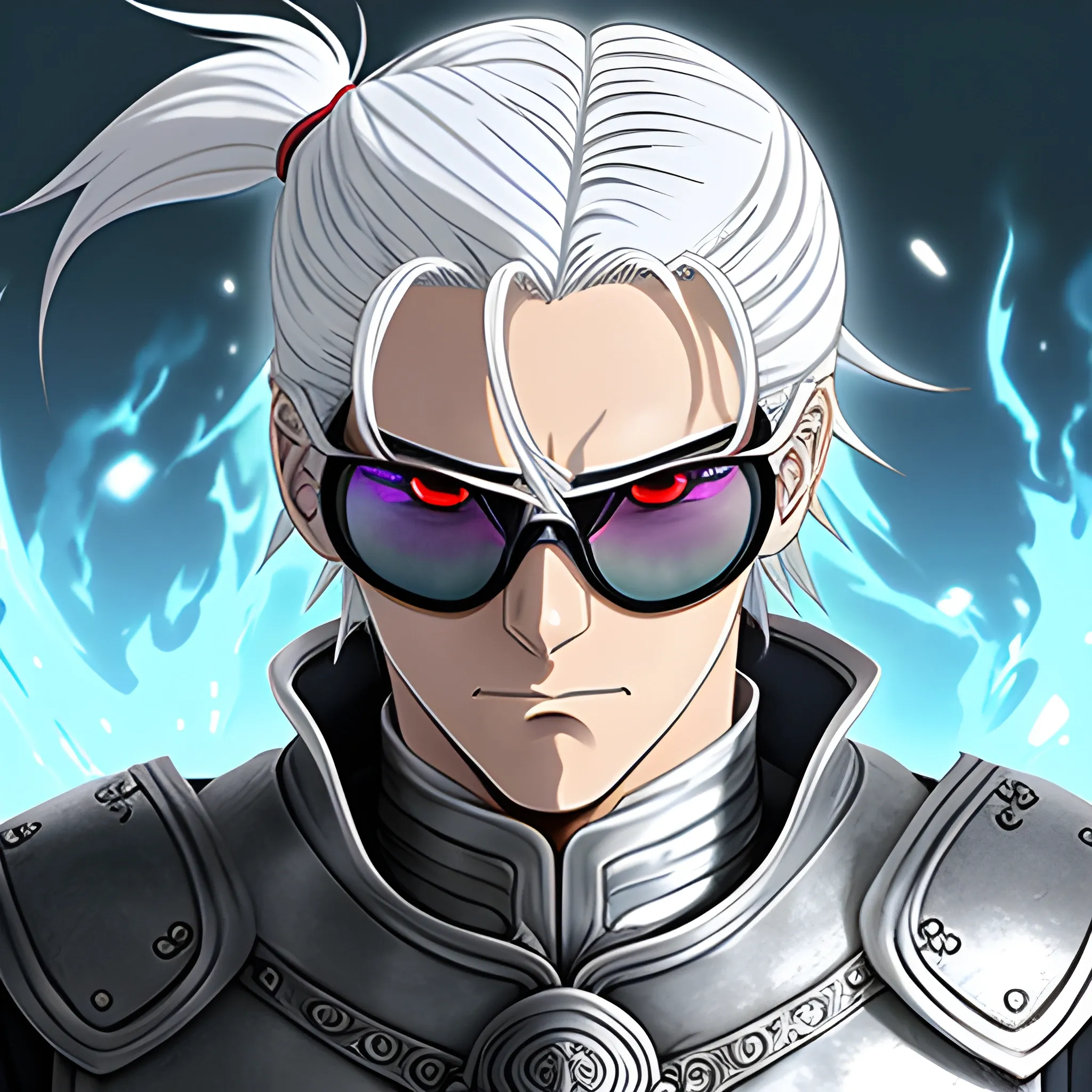 Anime styled, White hair ponytail, Silver tinted goggles, male i... -  Arthub.ai
