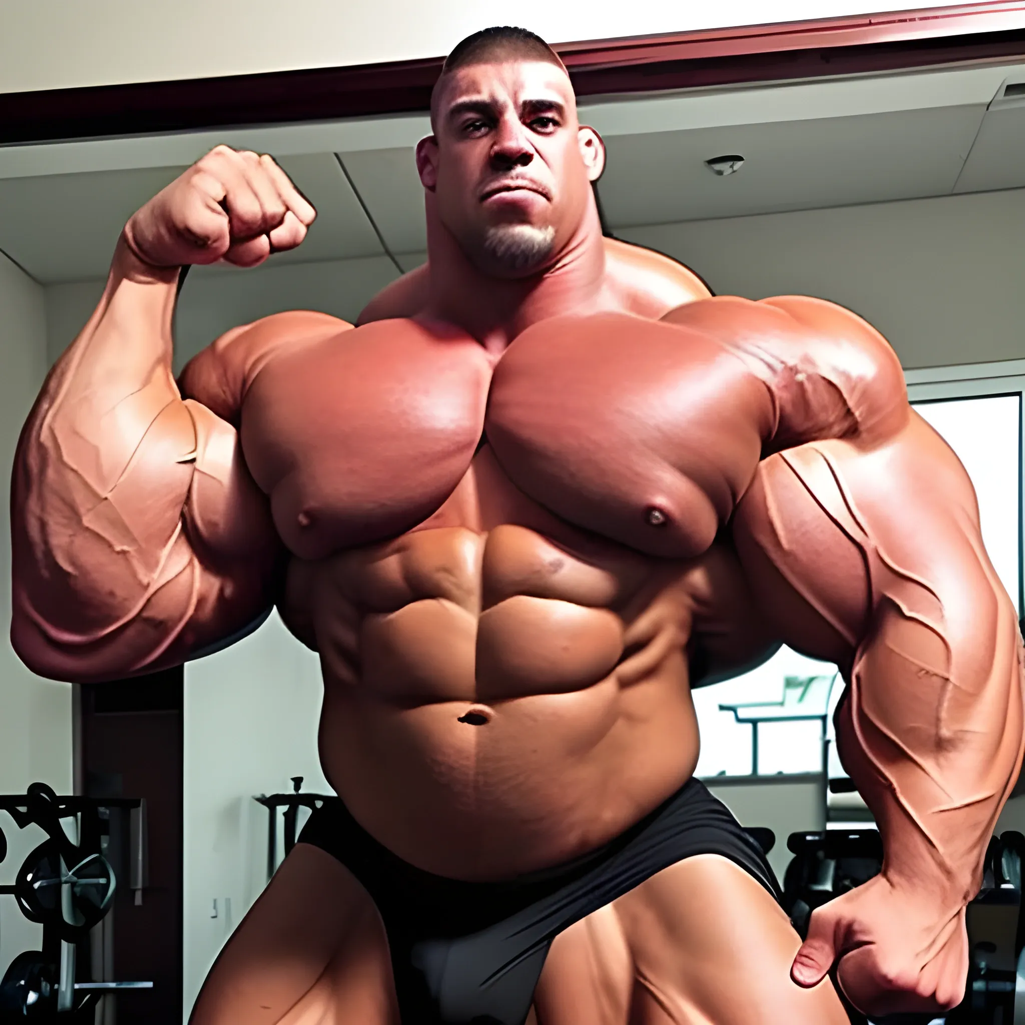 3-meters, beaatiful muscle morph, 3000 lbs bodybuilder, gigantic 300 inches biceps, huge biceps, extremely huge muscular arms, 300 inches enormous triceps, enormous forearms, gigantic traps, 300 inches chest, 
