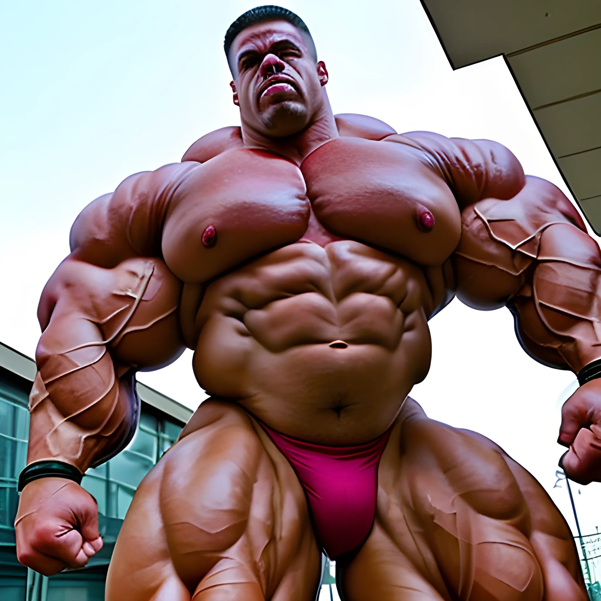 3-meters, beaatiful muscle morph, 3000 lbs bodybuilder, gigantic 300 inches biceps, huge biceps, extremely huge muscular arms, 300 inches enormous triceps, enormous forearms, gigantic traps, 300 inches chest, 
