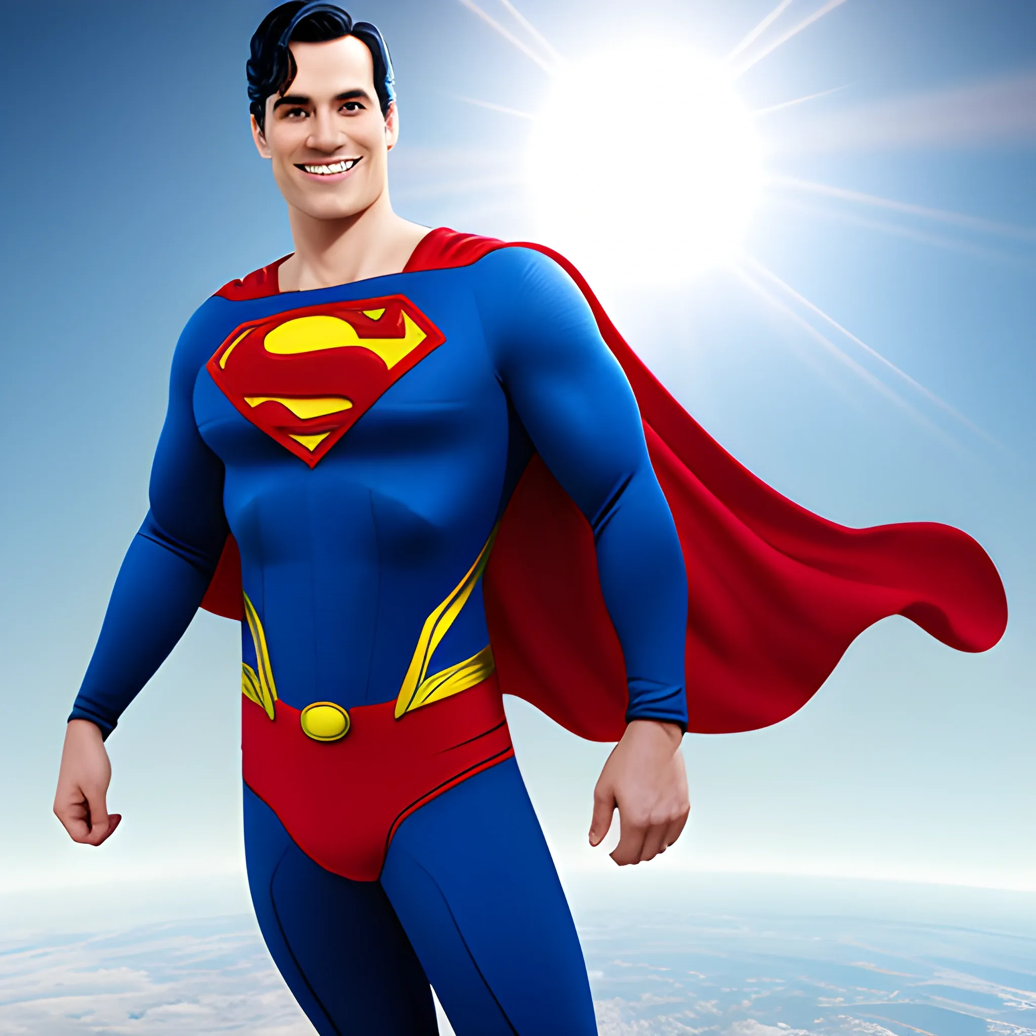 Superman light smile, Full body suit, on air, red bracers, 3D - Arthub.ai