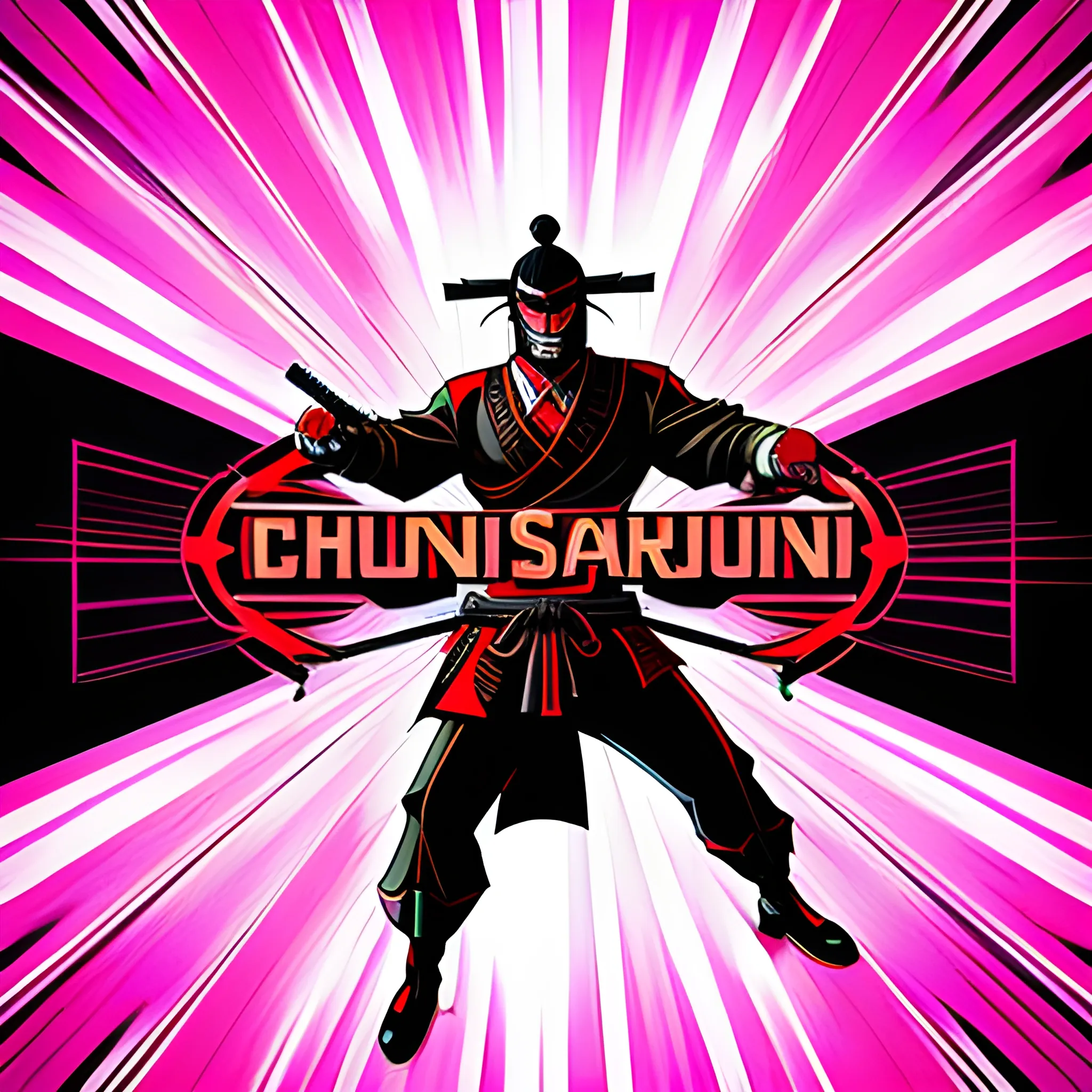 Logo, text CHINO SCHOOL, SAMURAI , Cartoon, 3D, Trippy