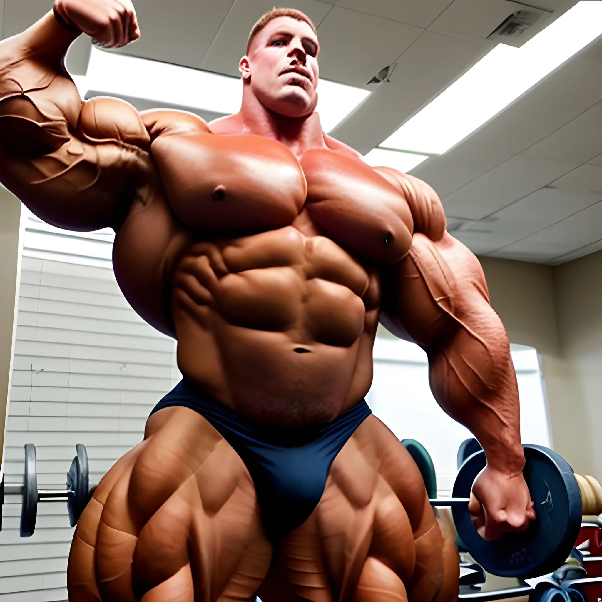 3-meter tall bodybuilder with a beautiful muscle morph, flex their massive 3000 lbs,  MONSTER MUSCLE, 


