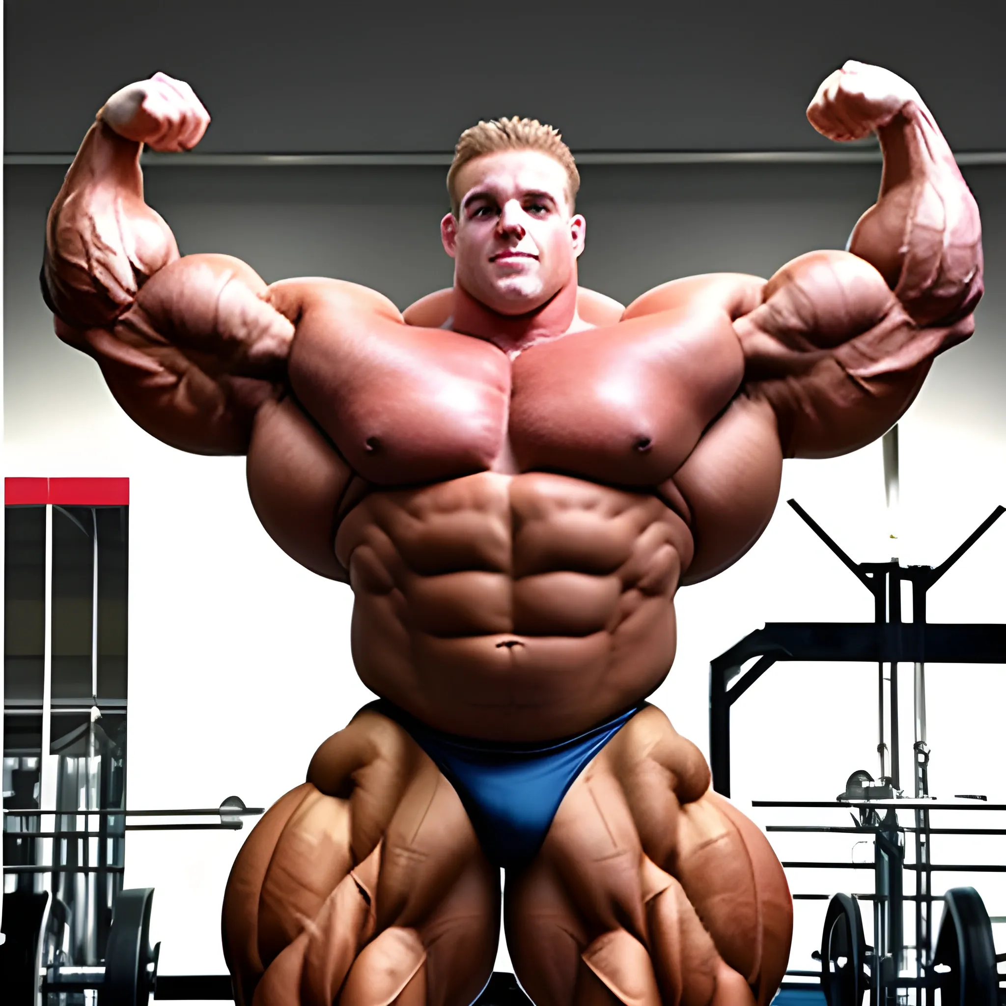 3-meter tall bodybuilder with a beautiful muscle morph, flex their massive 3000 lbs,  


