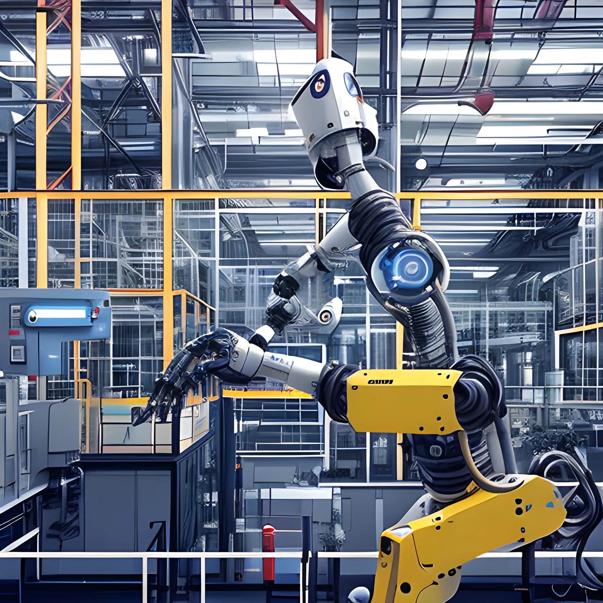 An industrial plant uses robots to assemble web windows on an assembly line, in order for the website to function.