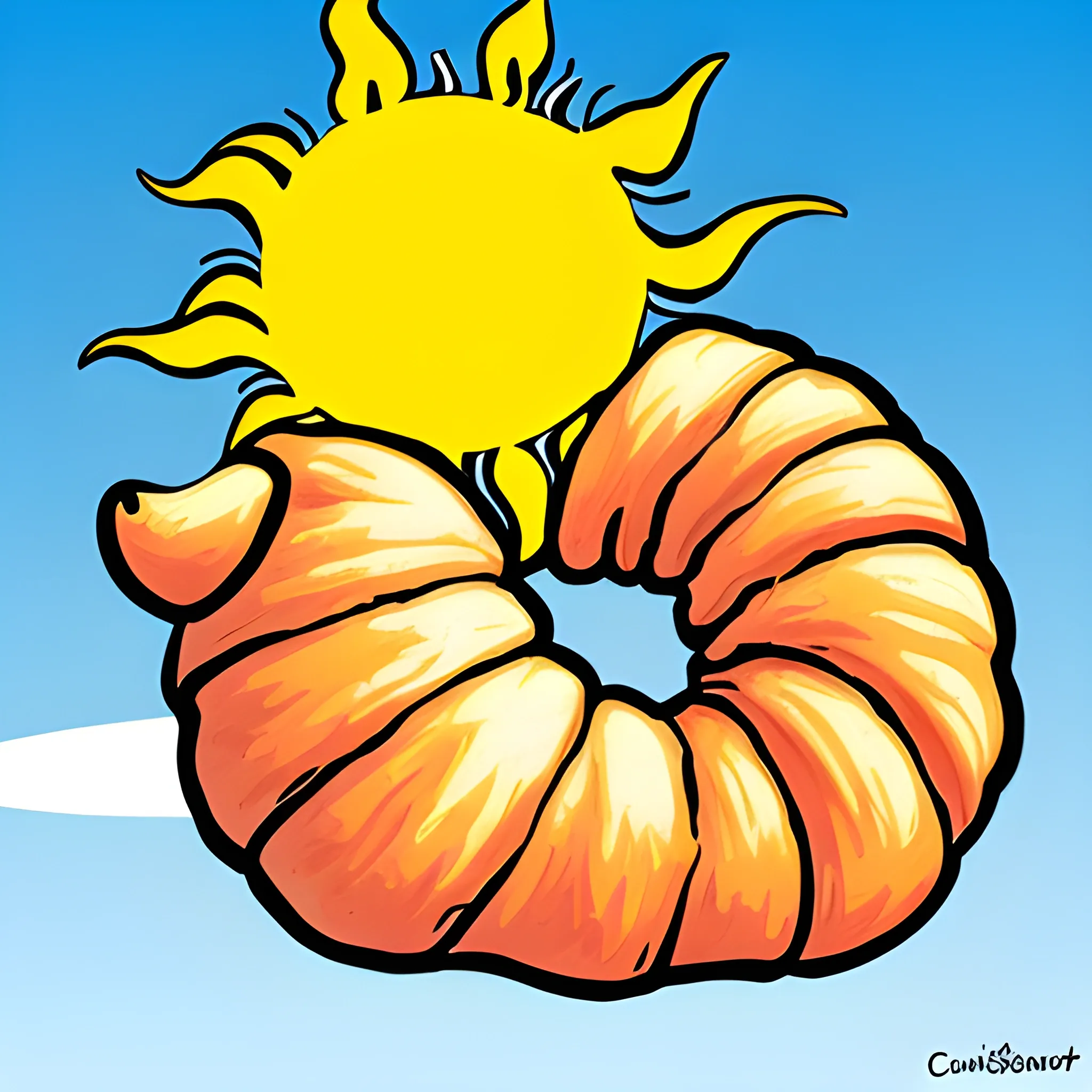 croissant, sun, Cartoon,simple