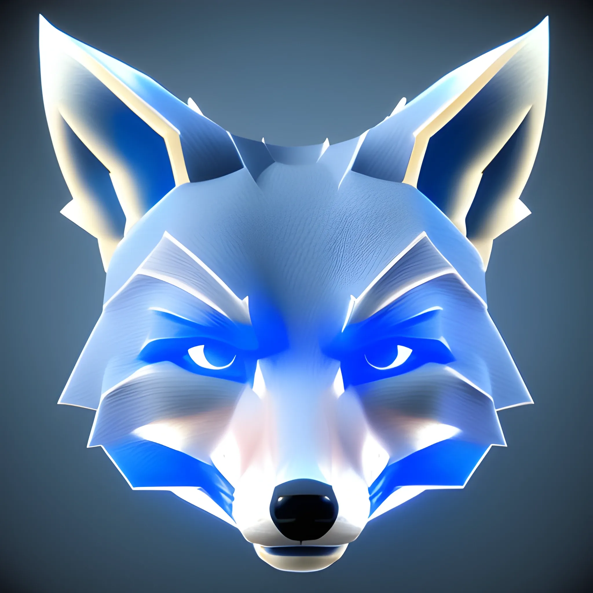 a muscular fox with blue light in his eyes, 3D