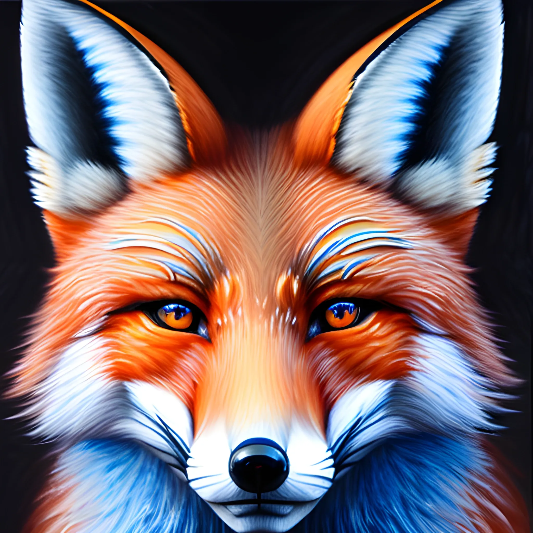 a muscular fox with blue light in his eyes, 3D, Oil Painting