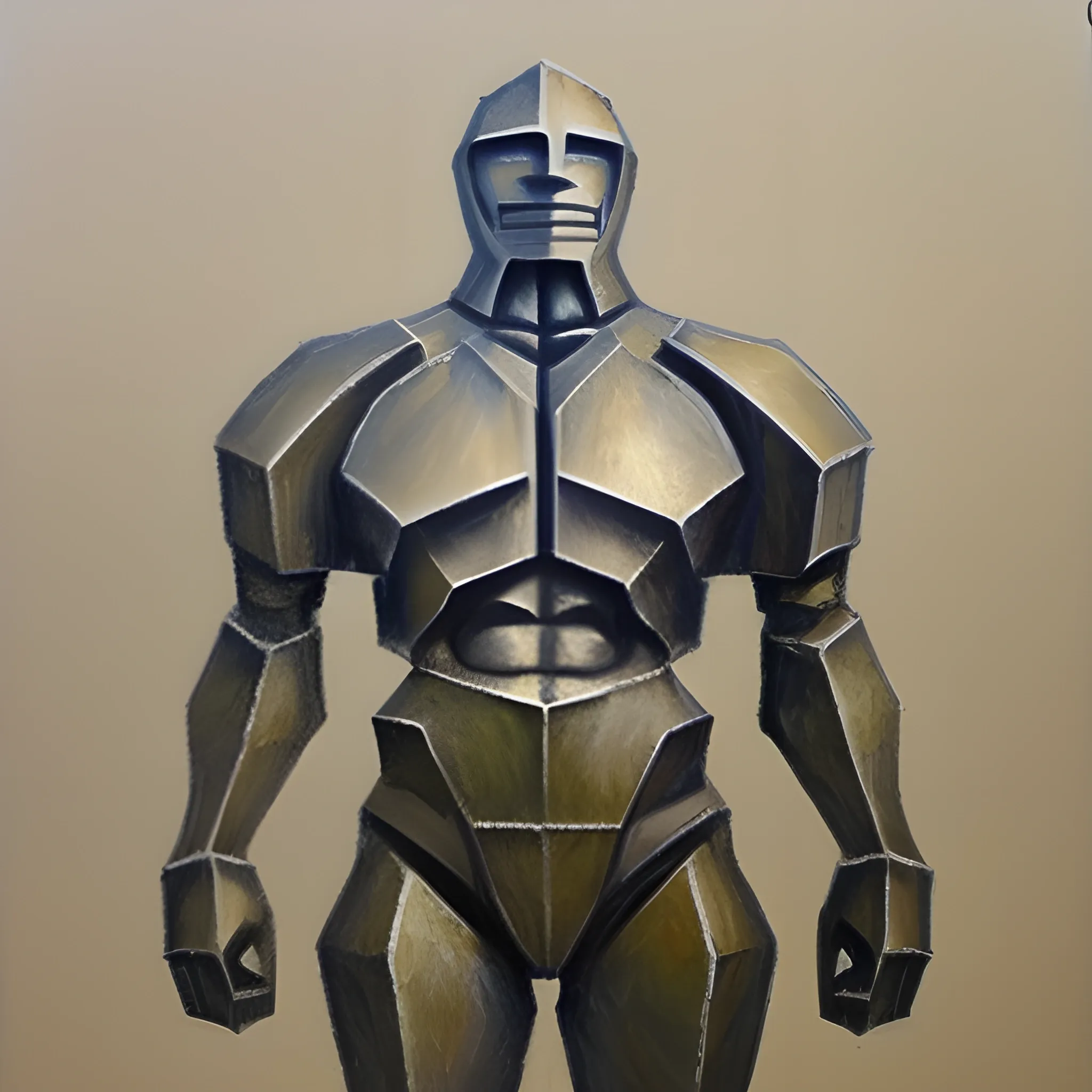 , Pencil Sketch, Oil Painting, iron golem, complete body
