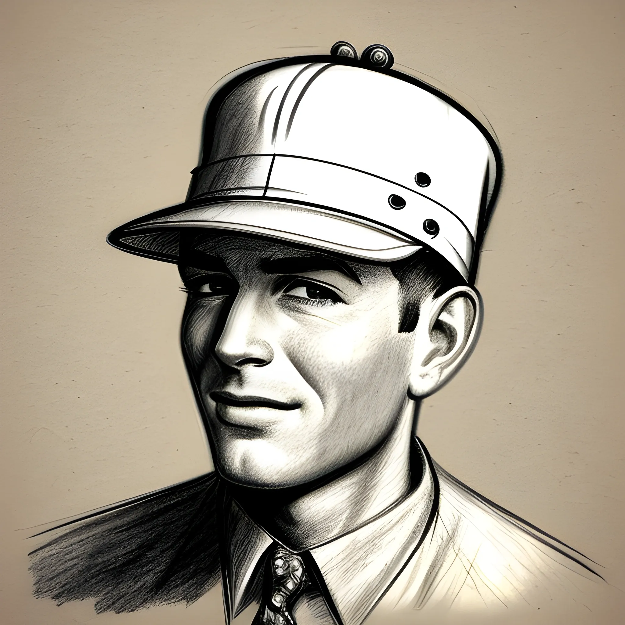 picture of man, 50's years, with hat, Pencil Sketch, Cartoon