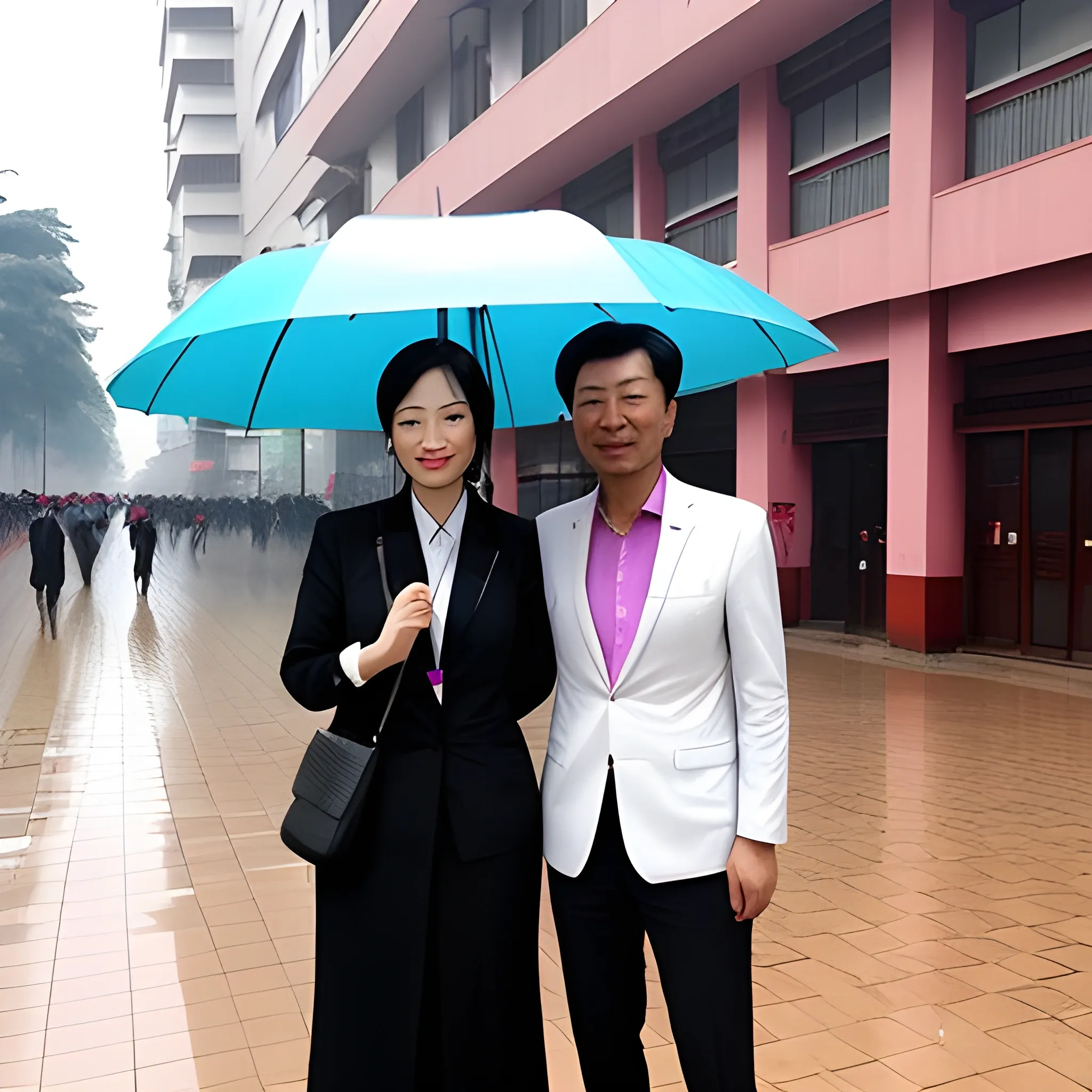 Leyao and I stood in front of the city women's and children's Hospital with an umbrella