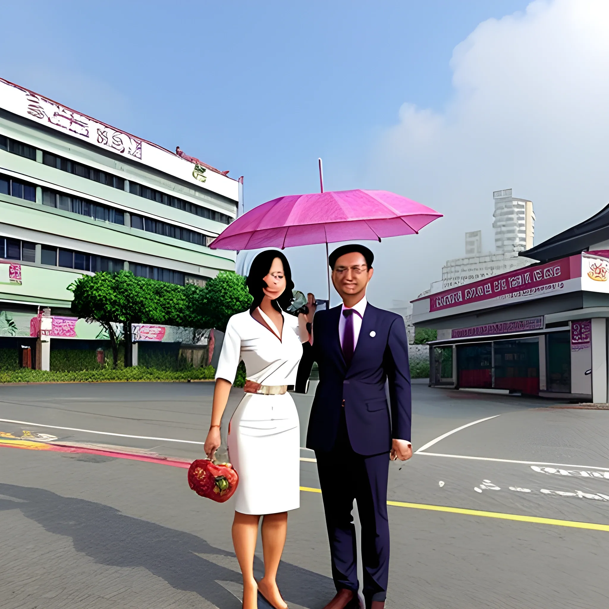 Leyao and I stood in front of the city women's and children's Hospital with an umbrella, Cartoon