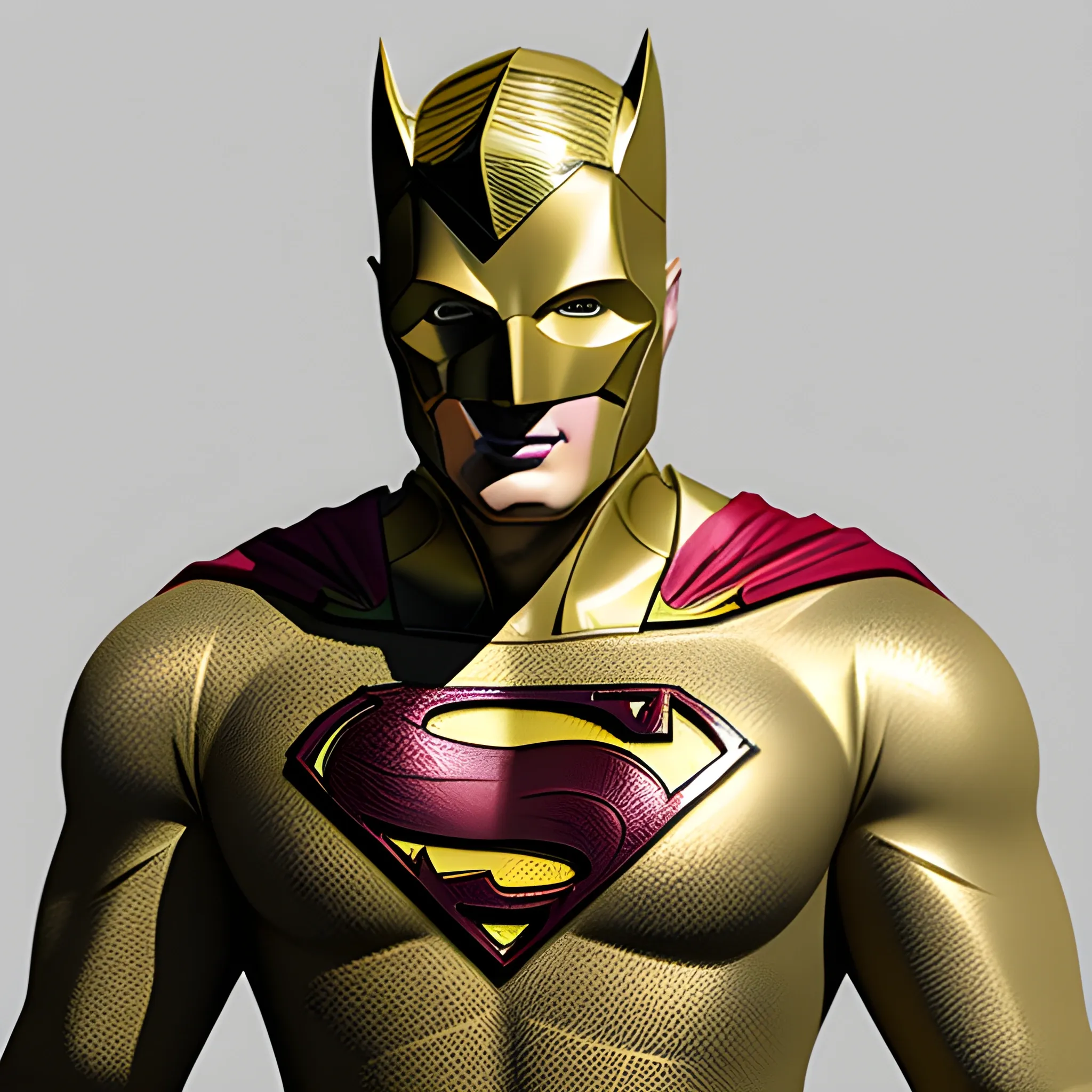 a batma with a gold superman suit, 3D, Pencil Sketch