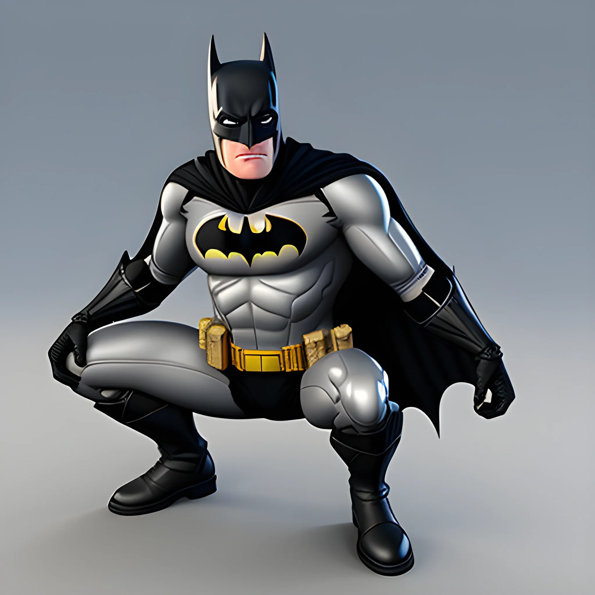 Batman in a silver and tactical suit, Cartoon, 3D