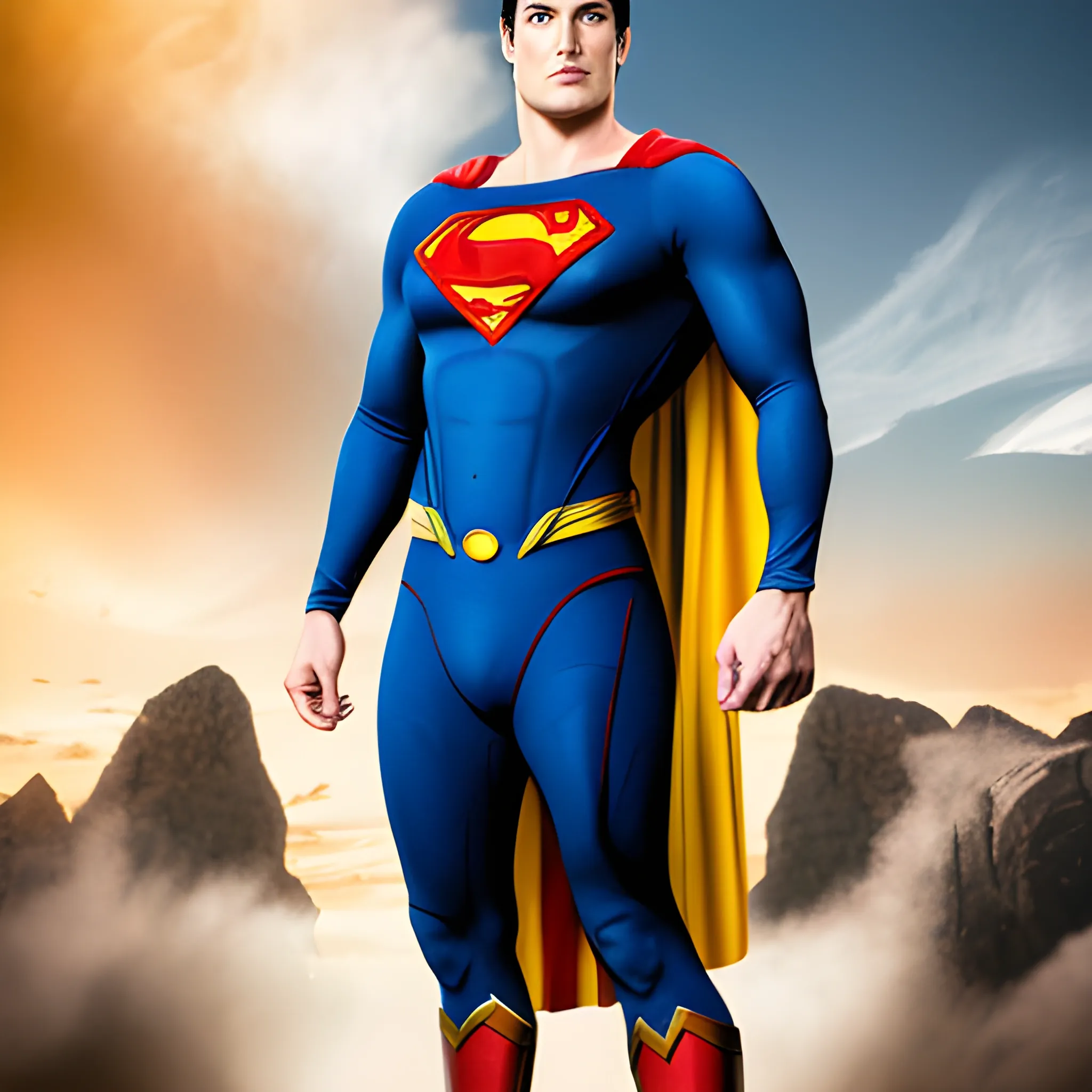 Superman Full body photo on air and red and yellow bracers