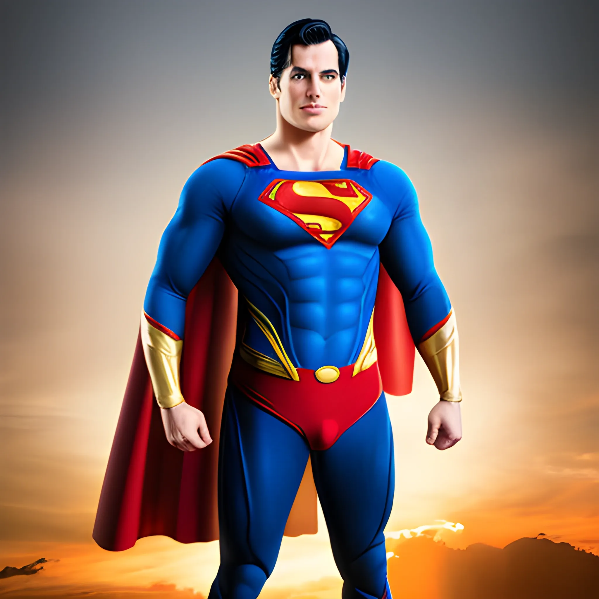 Superman Full body photo on air and red and yellow bracers - Arthub.ai