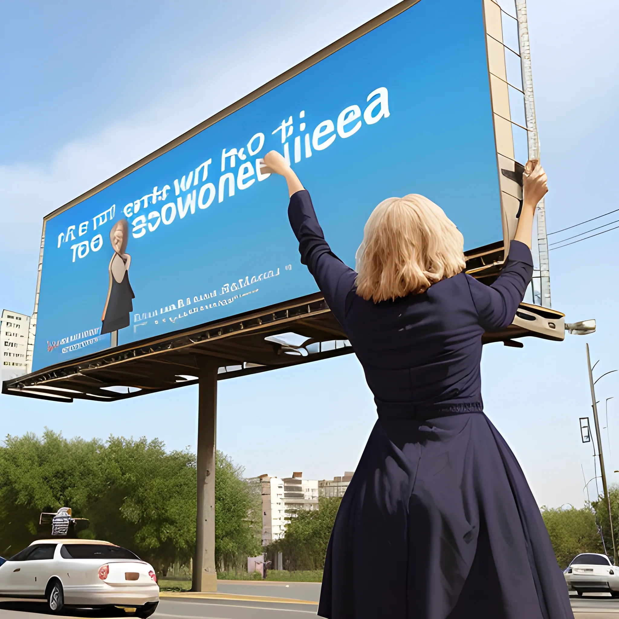 a woman placing billboards of social media