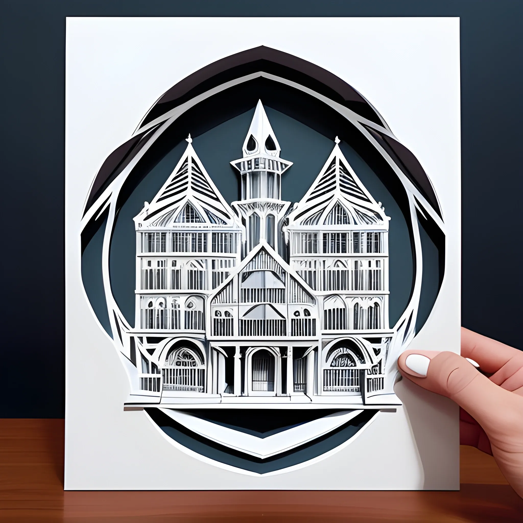 Hand-drawn paper-cut style architectural illustrations