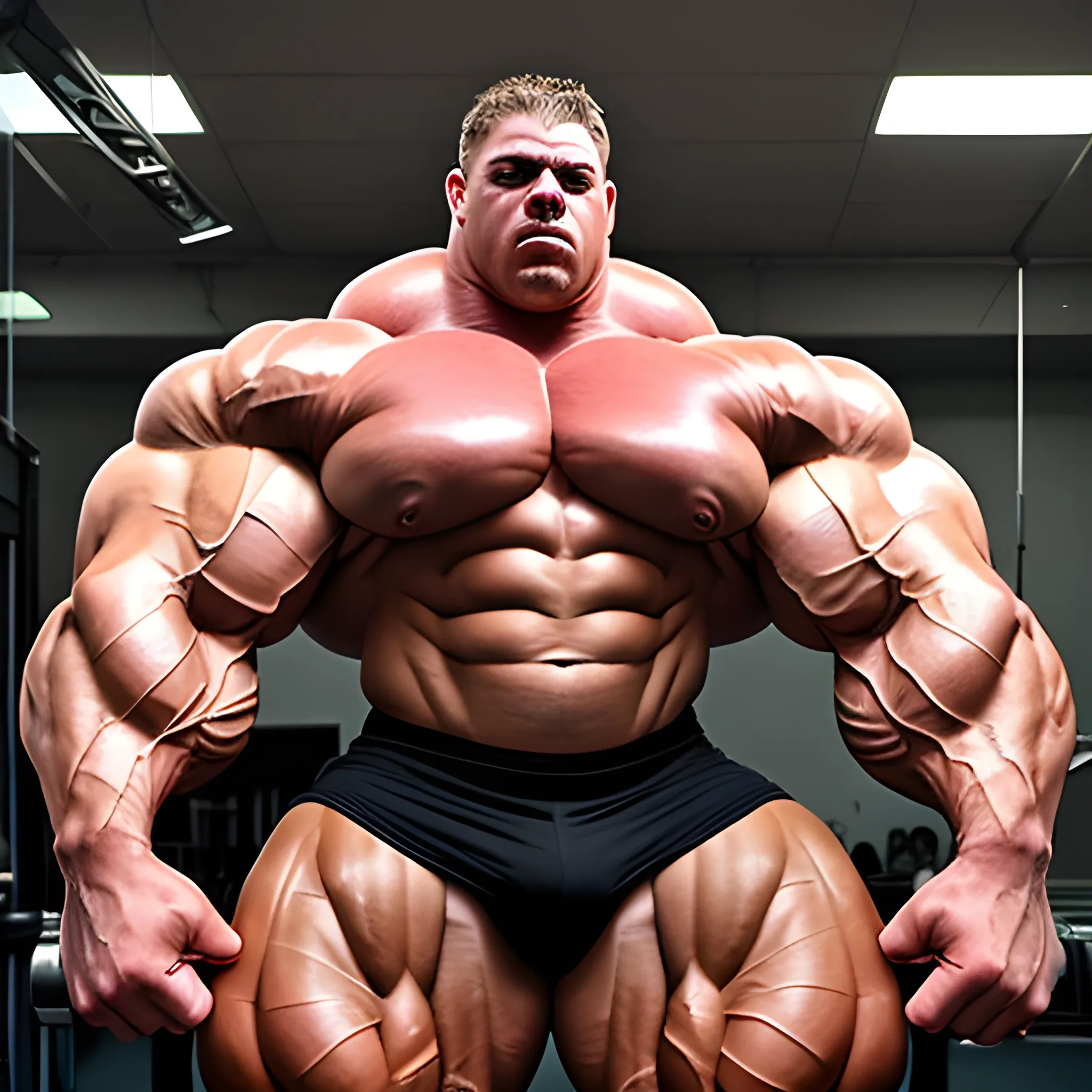 3-meters,  muscle morph, 3000 lbs bodybuilder, gigantic 300 inches biceps, huge biceps, extremely huge muscular arms, 300 inches enormous triceps, enormous forearms, gigantic traps, 300 inches chest, 