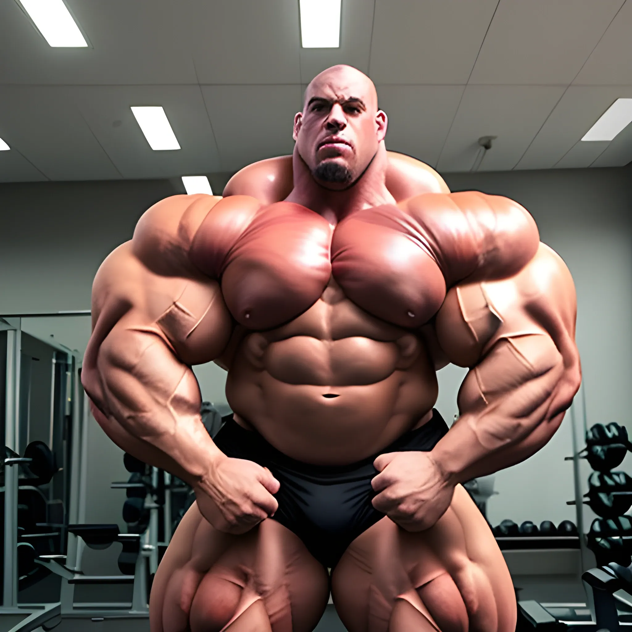 3-meters,  muscle morph, 3000 lbs bodybuilder, gigantic 300 inches biceps, huge biceps, extremely huge muscular arms, 300 inches enormous triceps, enormous forearms, gigantic traps, 300 inches chest, 