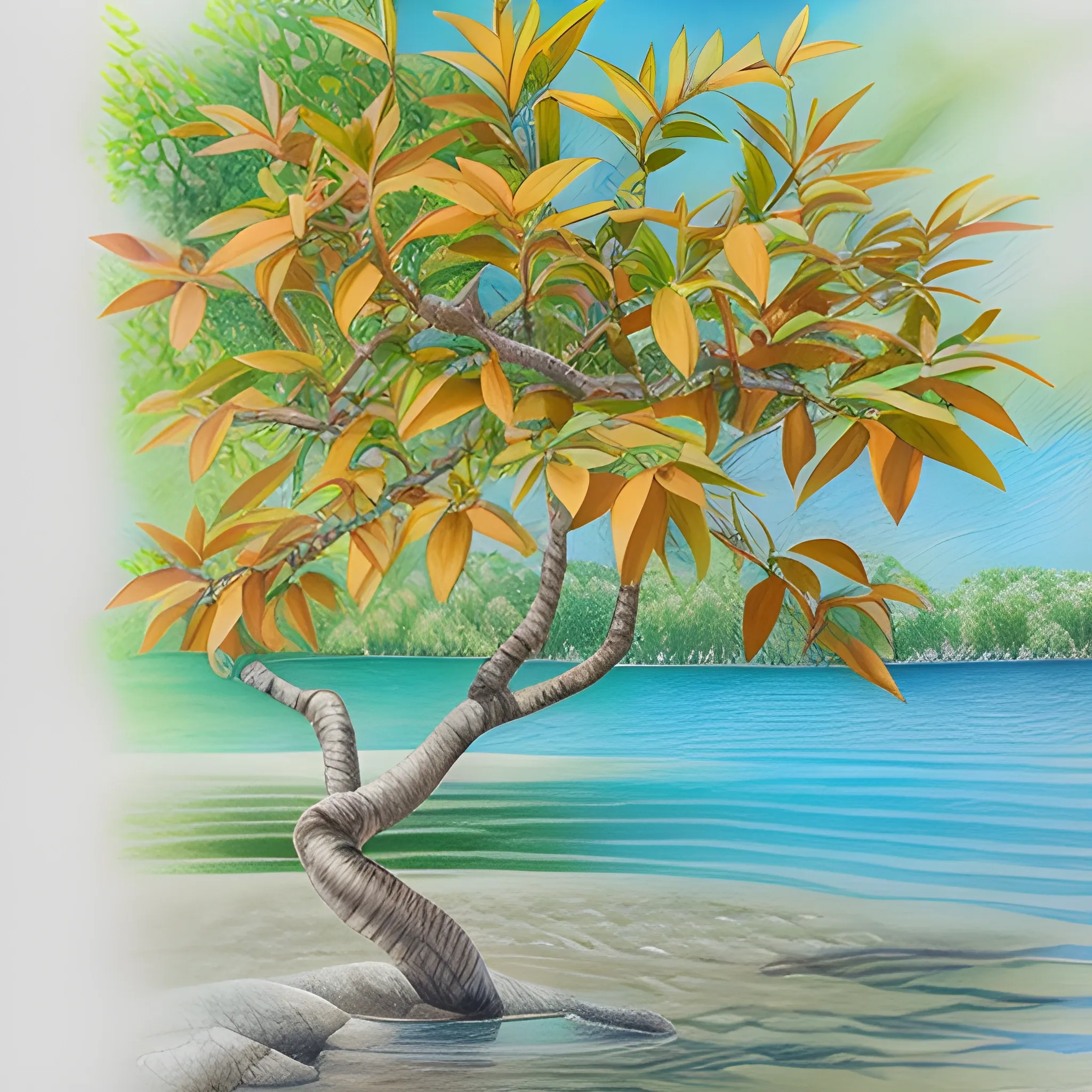 Colored pencil art on paper, Mango tree, highly detailed, artstation, MasterPiece, Award-Winning, Caran d'Ache Luminance, Pencil Sketch, Water Color