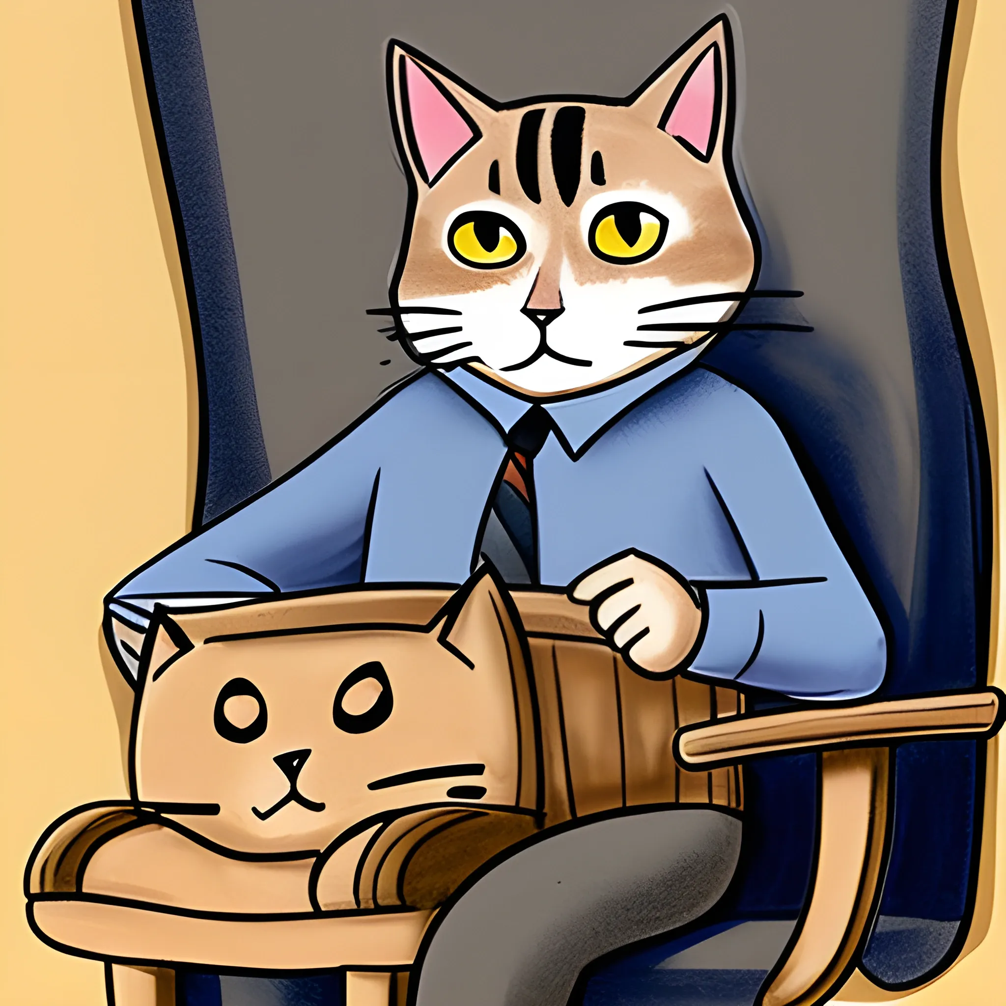 caricatura de un hombre gato sentado en una silla