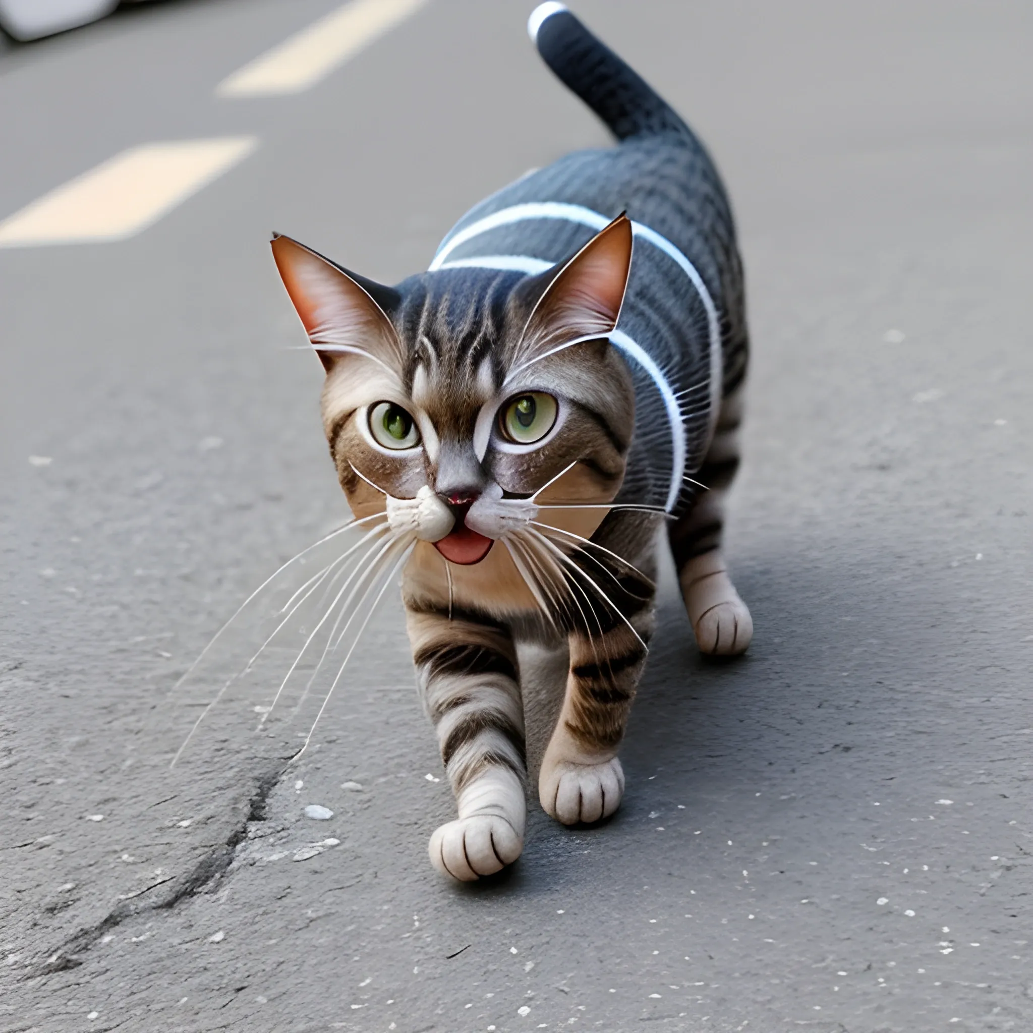 gato caminando en dos patas