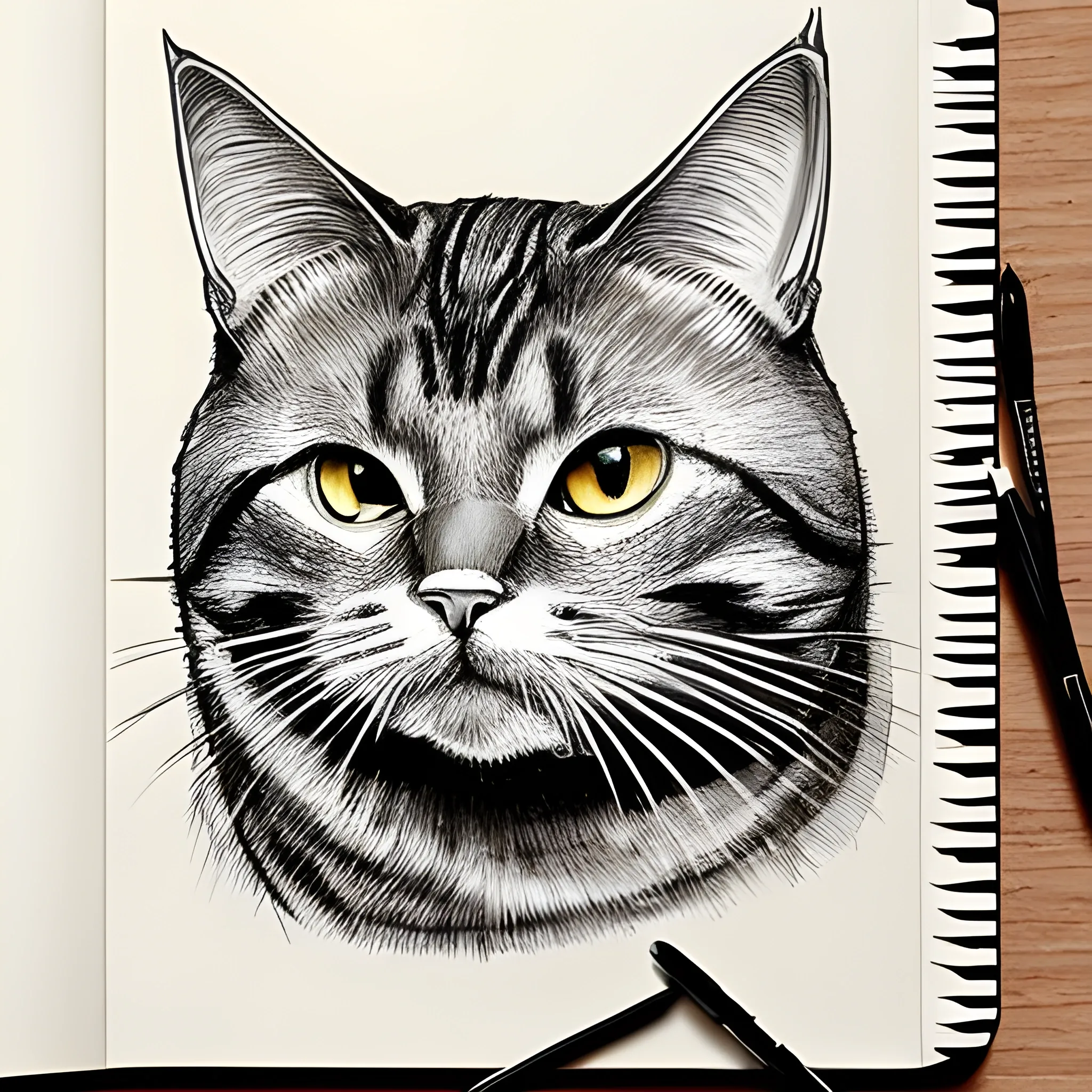 dibujo en lineas de un gato carcajeando