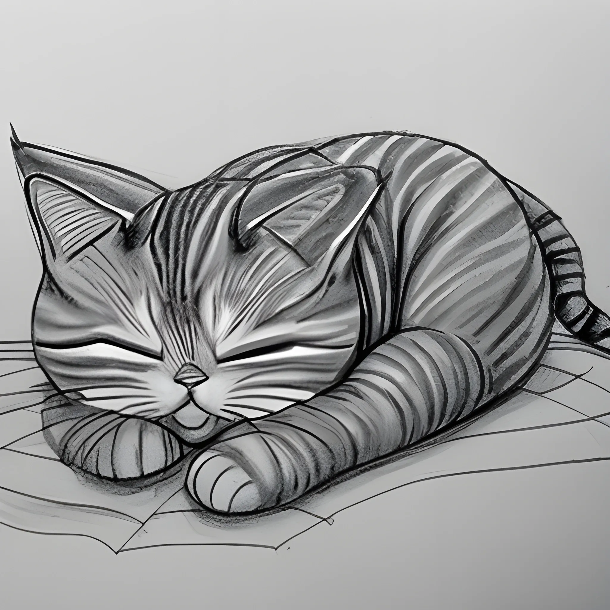 dibujo en lineas de un gato durmiendo con la barriga expuesta