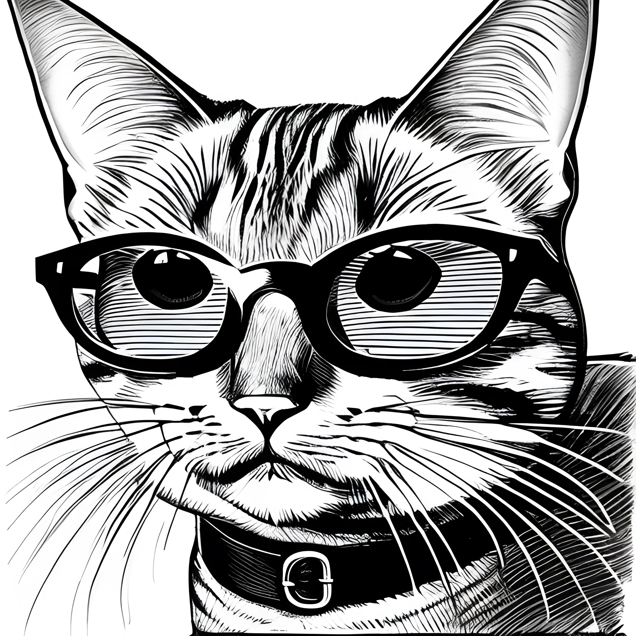 dibujo en lineas de un gato con lentes de sol echado bajo una sombrilla