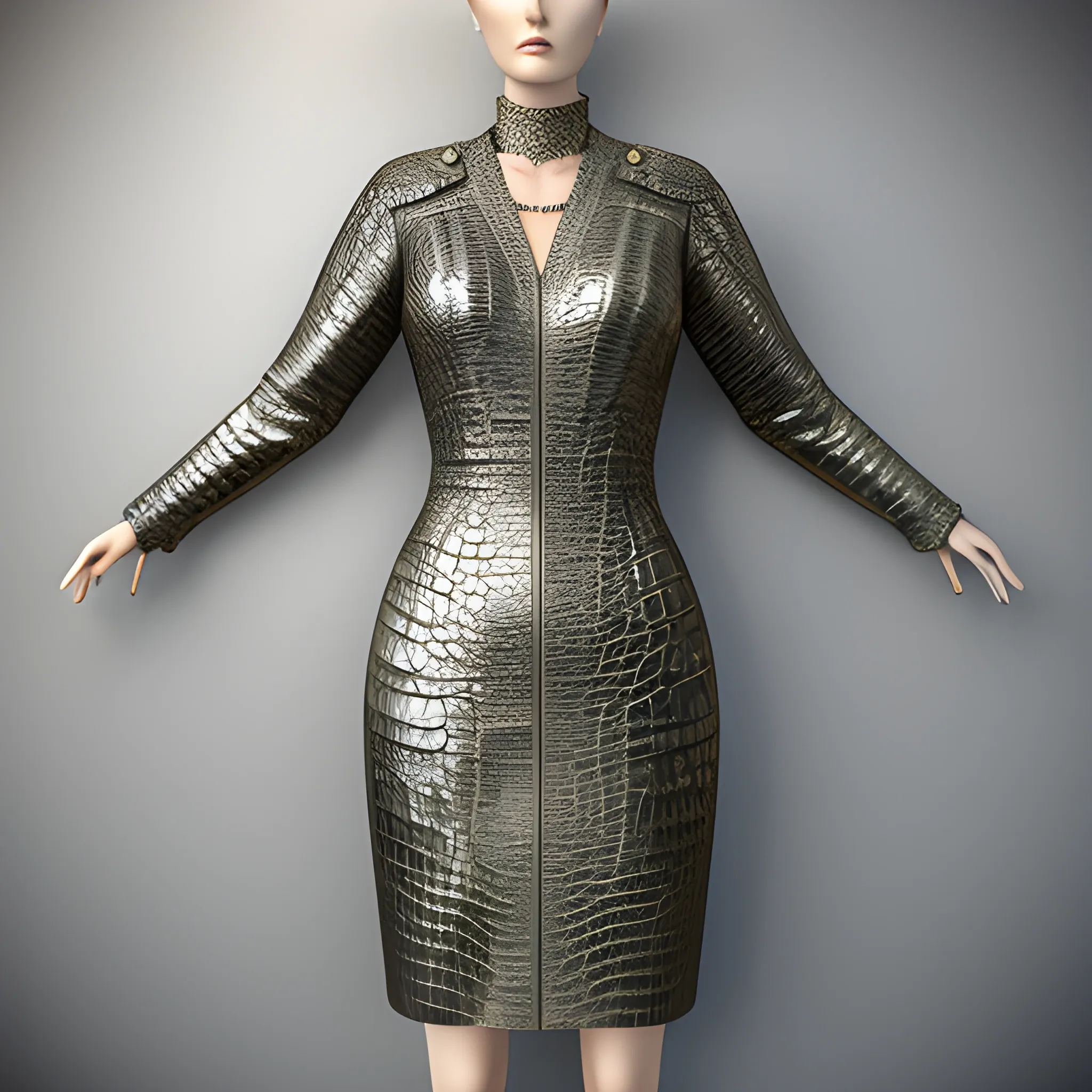 woman with 3D Liquid metal crocodile  skin  texture detailed part seamless