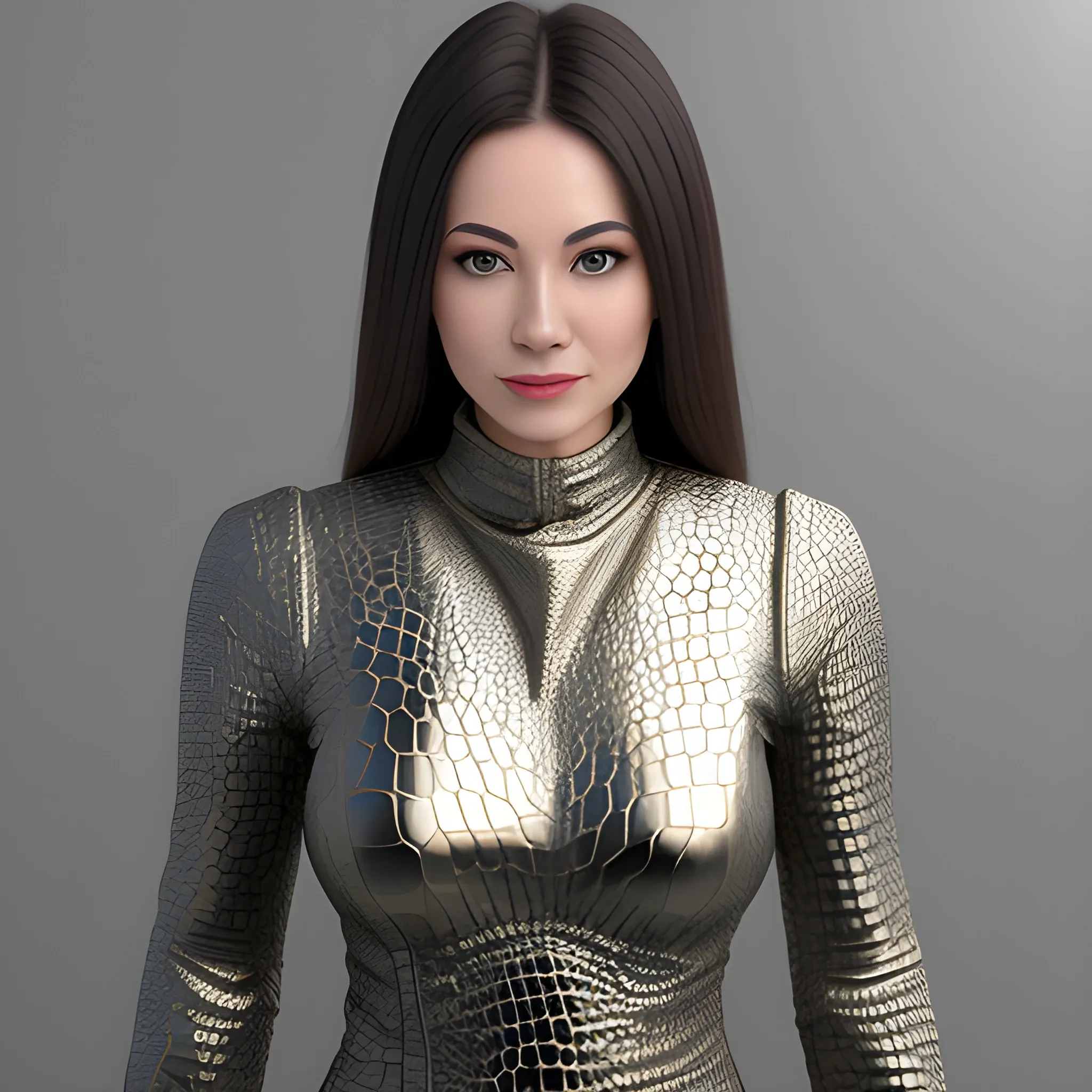 woman with 3D Liquid metal crocodile  skin  texture detailed part seamless