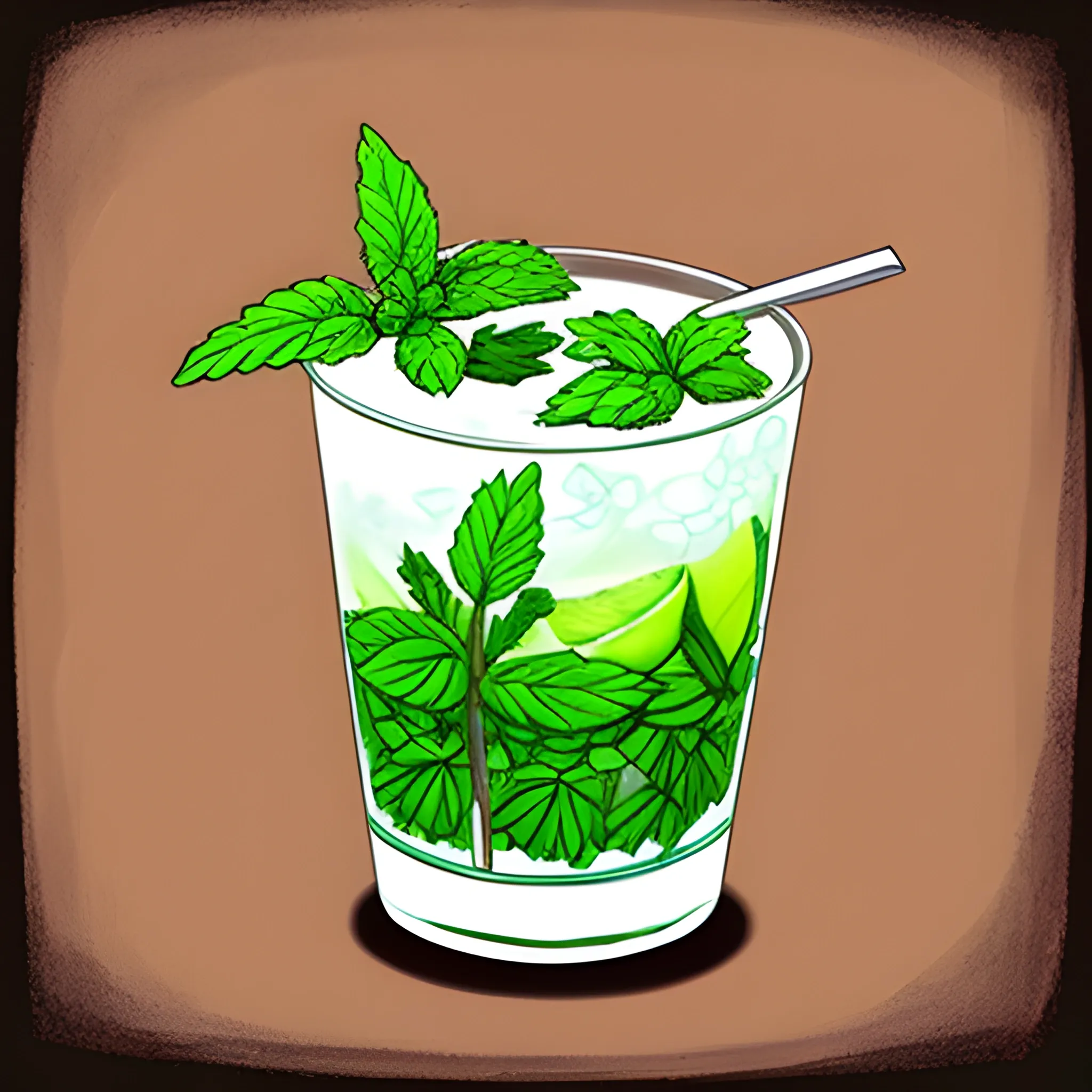 dibujo de líneas de una mano agarrando un vaso de mojito