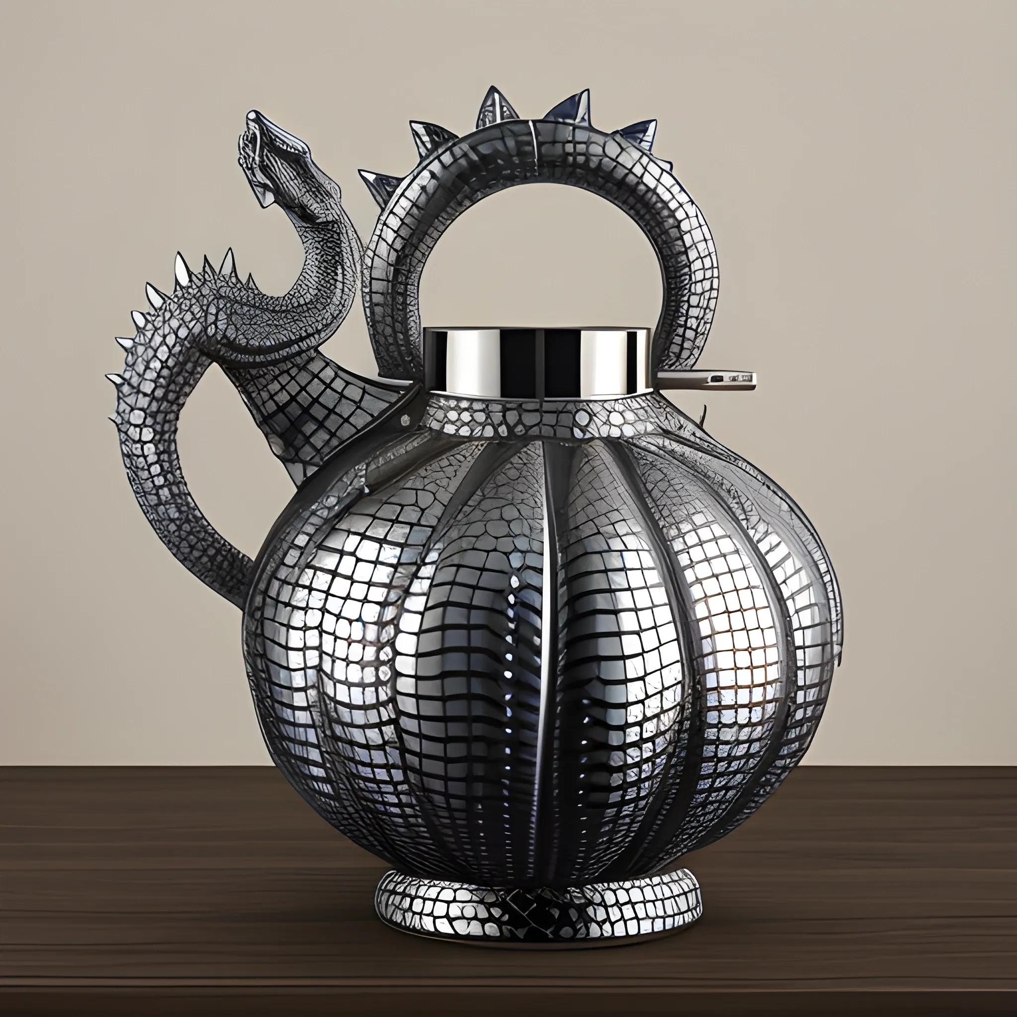 amphora with Liquid metal crocodile  skin  