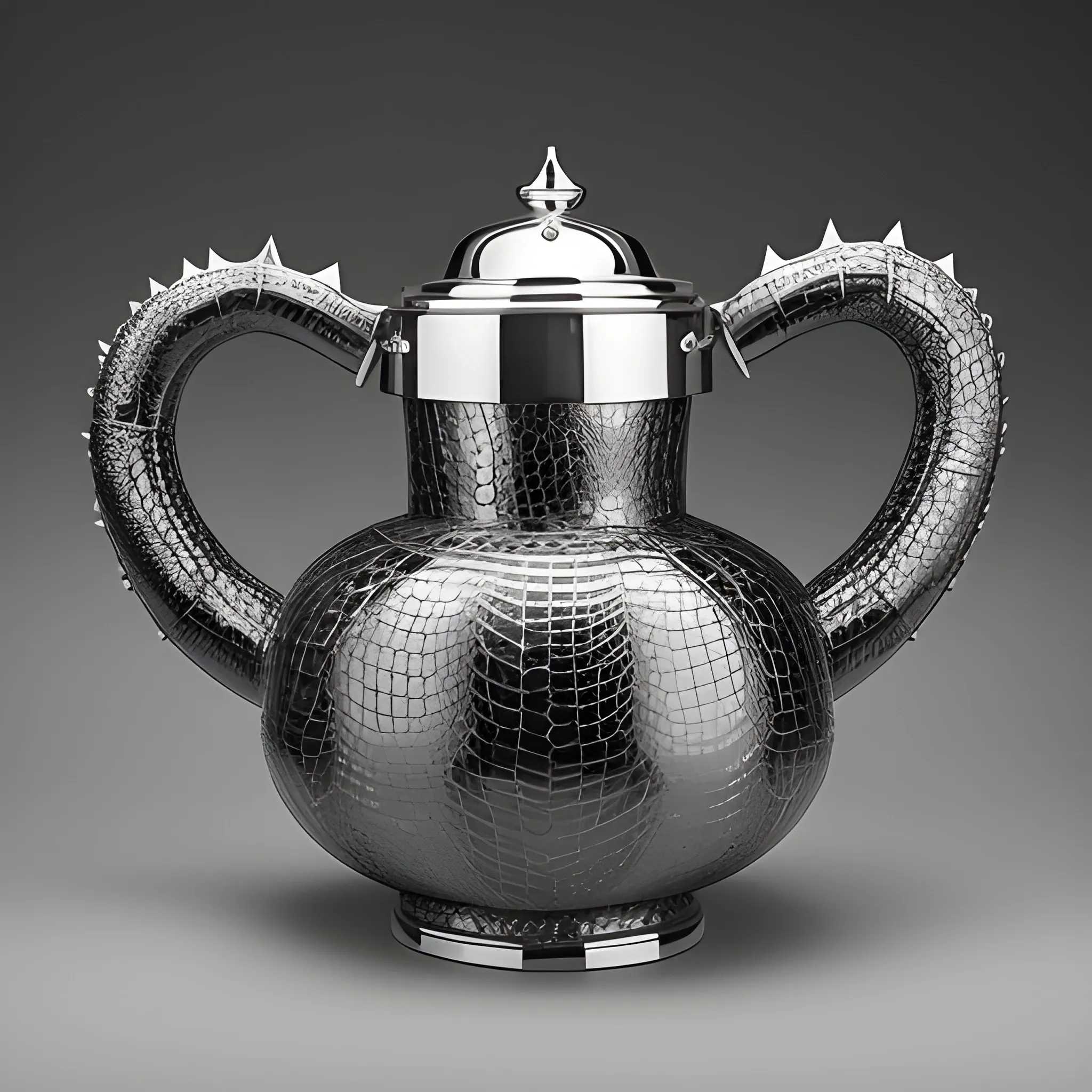 amphora with Liquid metal crocodile  skin  