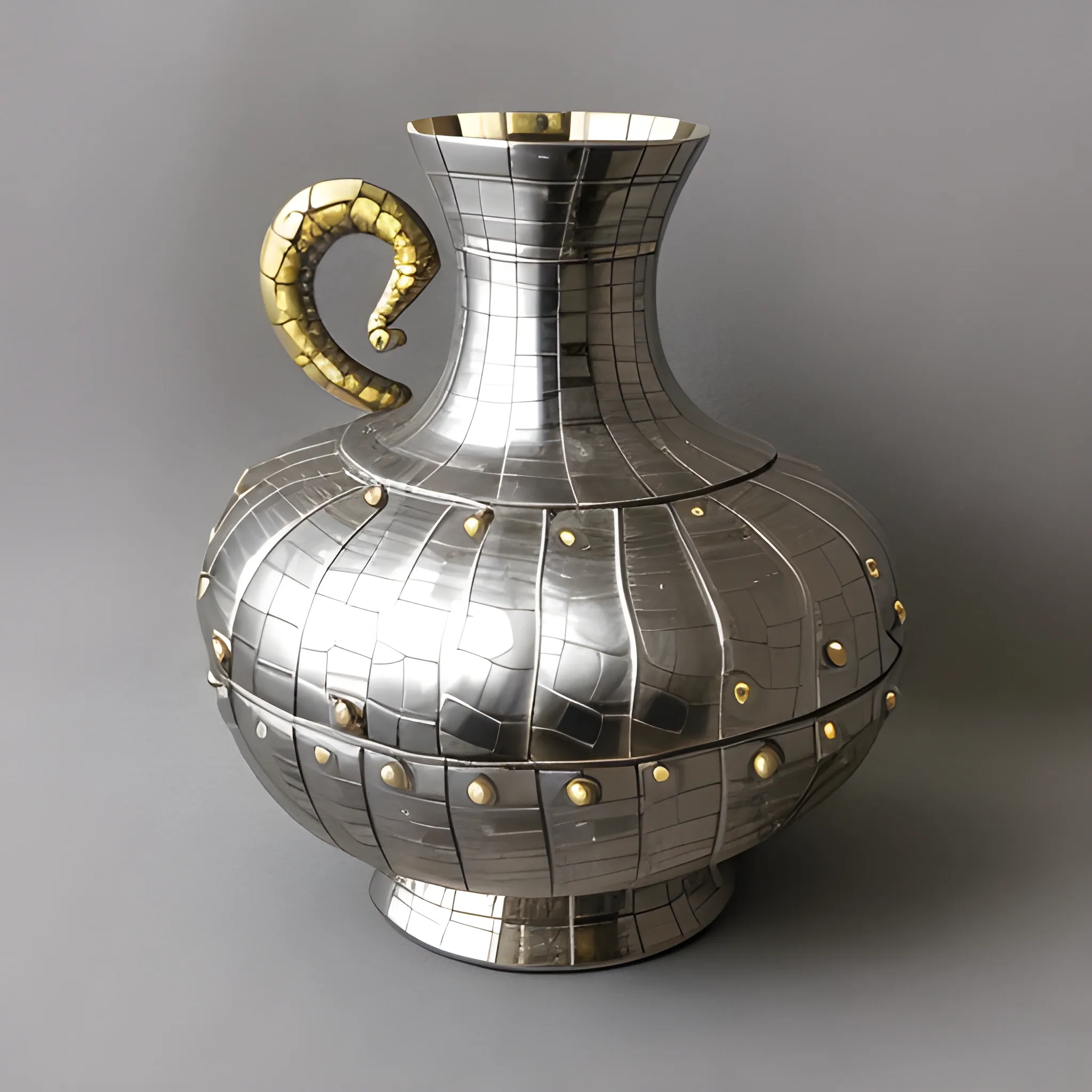 amphora with Liquid metal crocodile  skin  