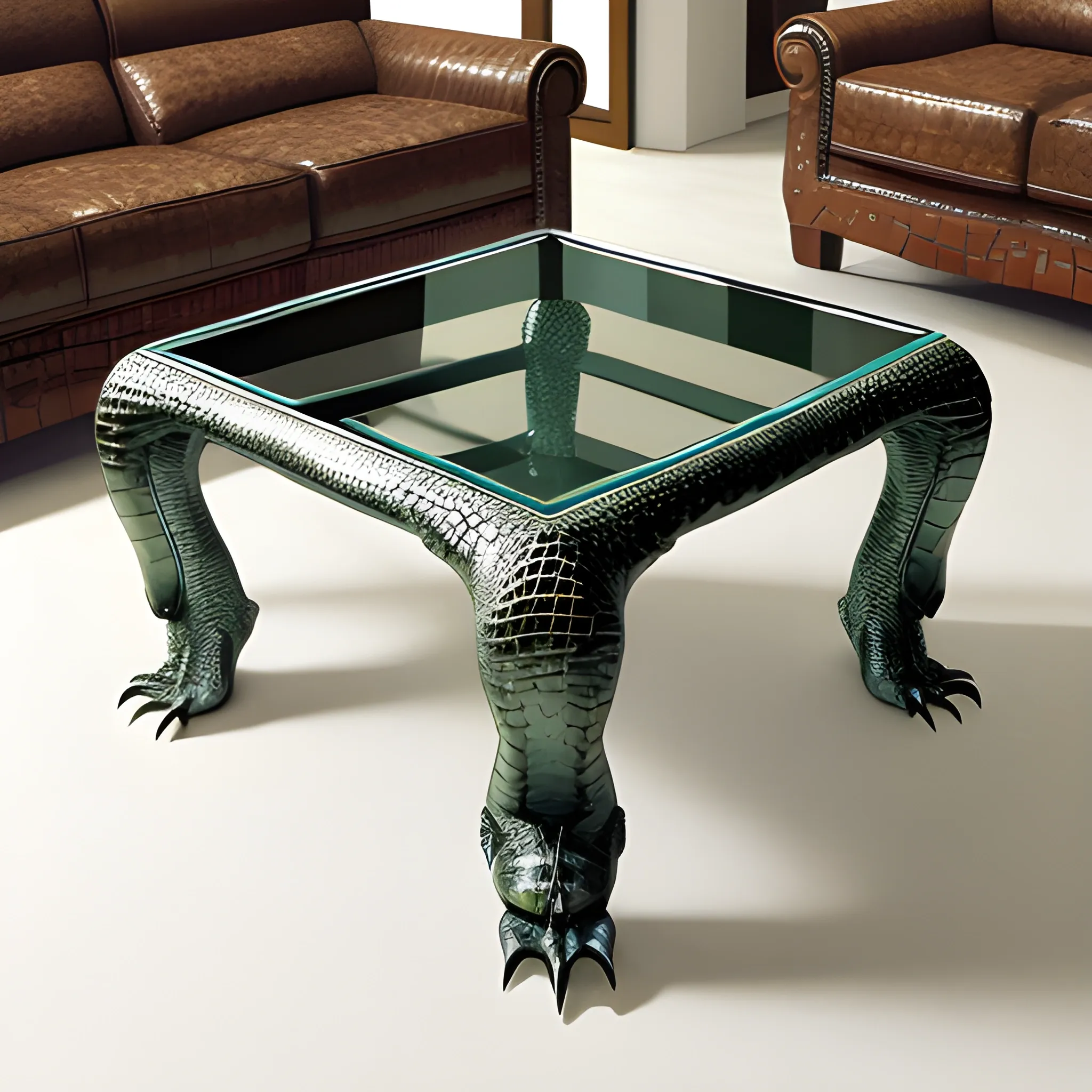 table with Liquid metal crocodile  skin  