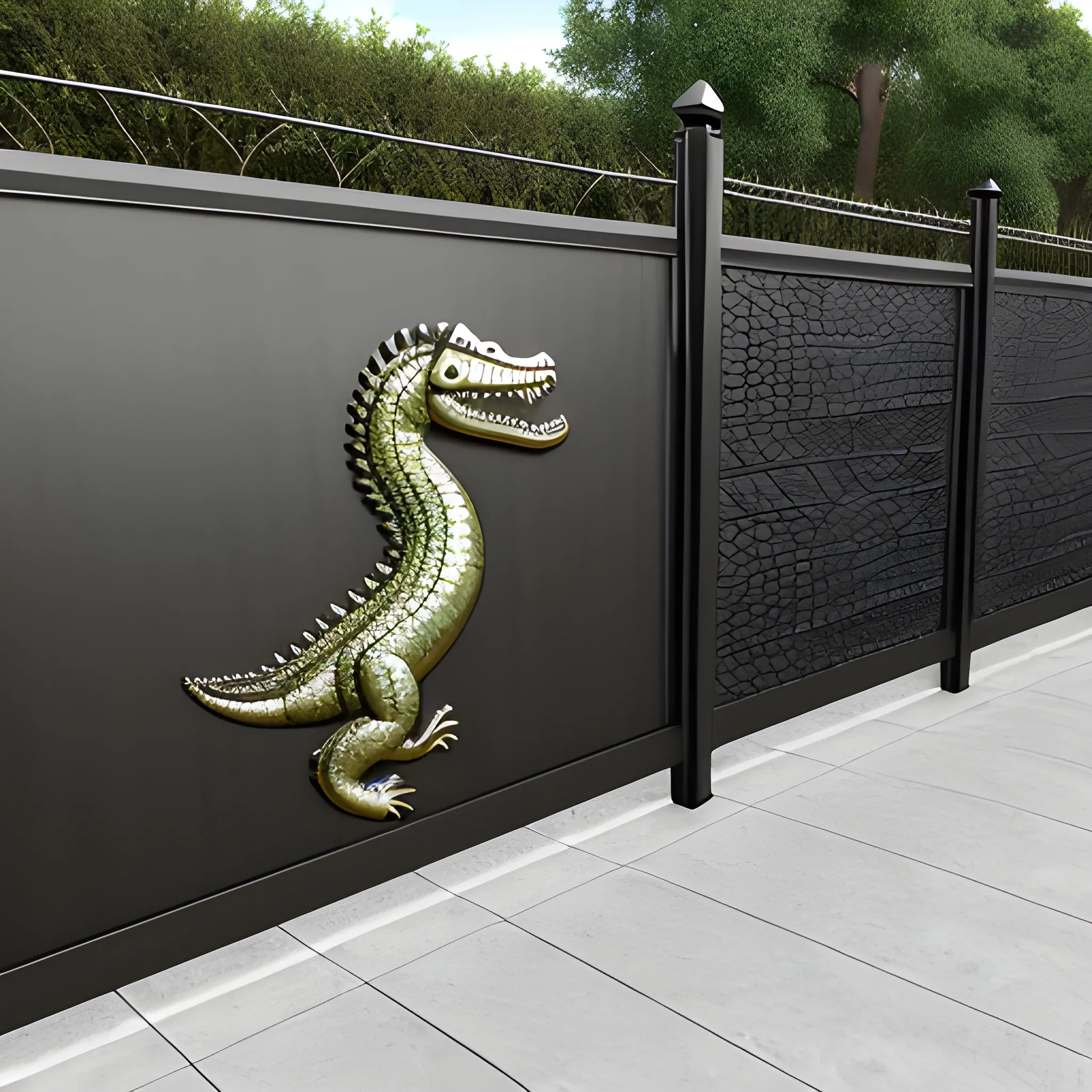 fence with Liquid metal crocodile  skin  