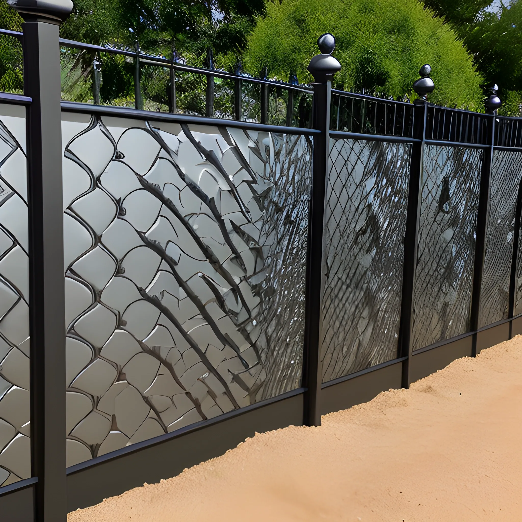 fence with Liquid metal crocodile  skin  