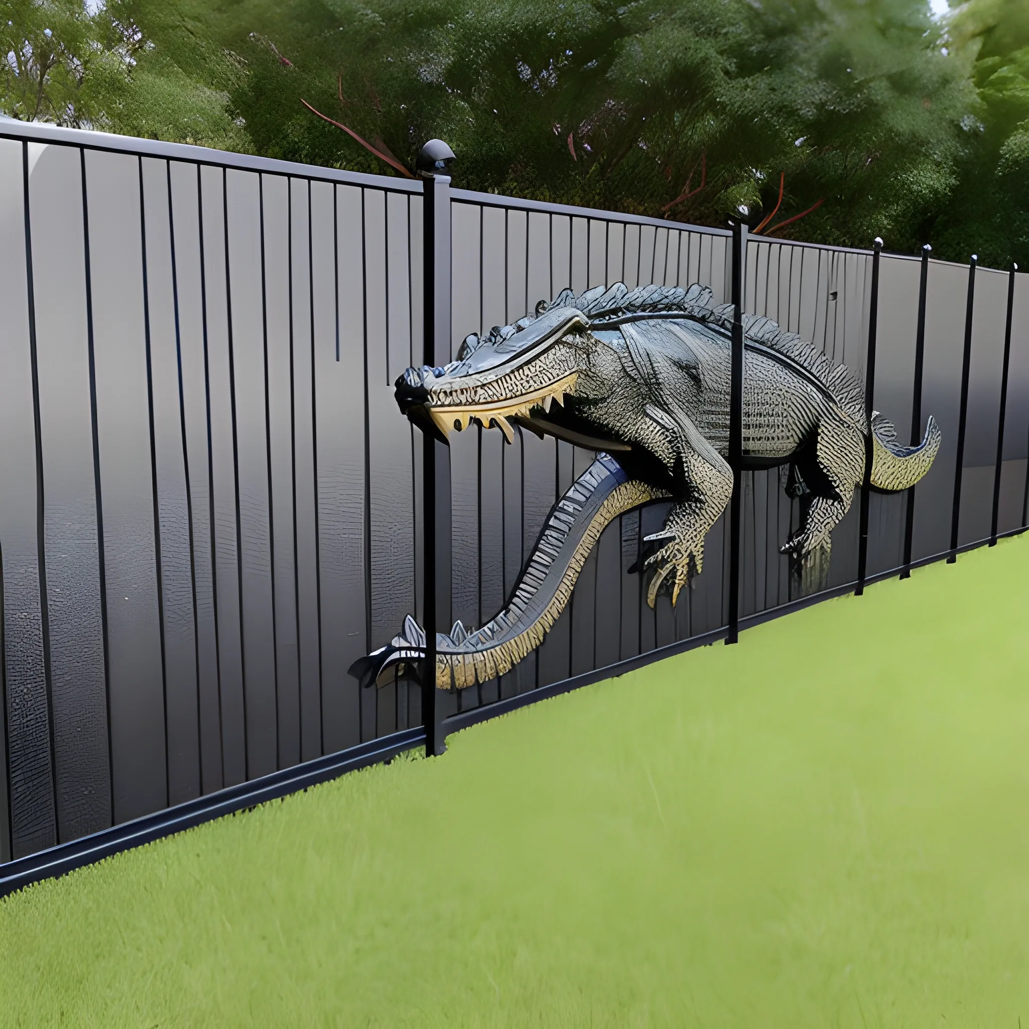 fence with Liquid metal crocodile  skin  