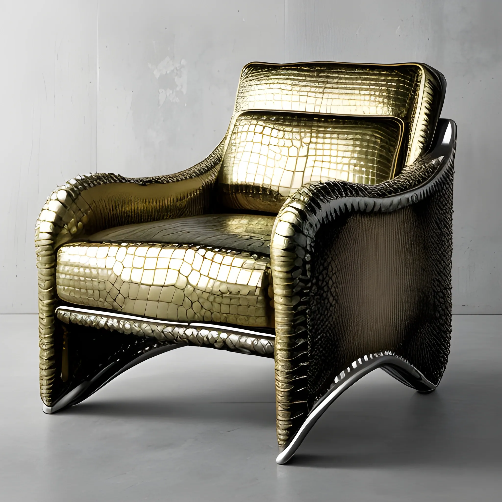 chair with Liquid metal crocodile  skin  