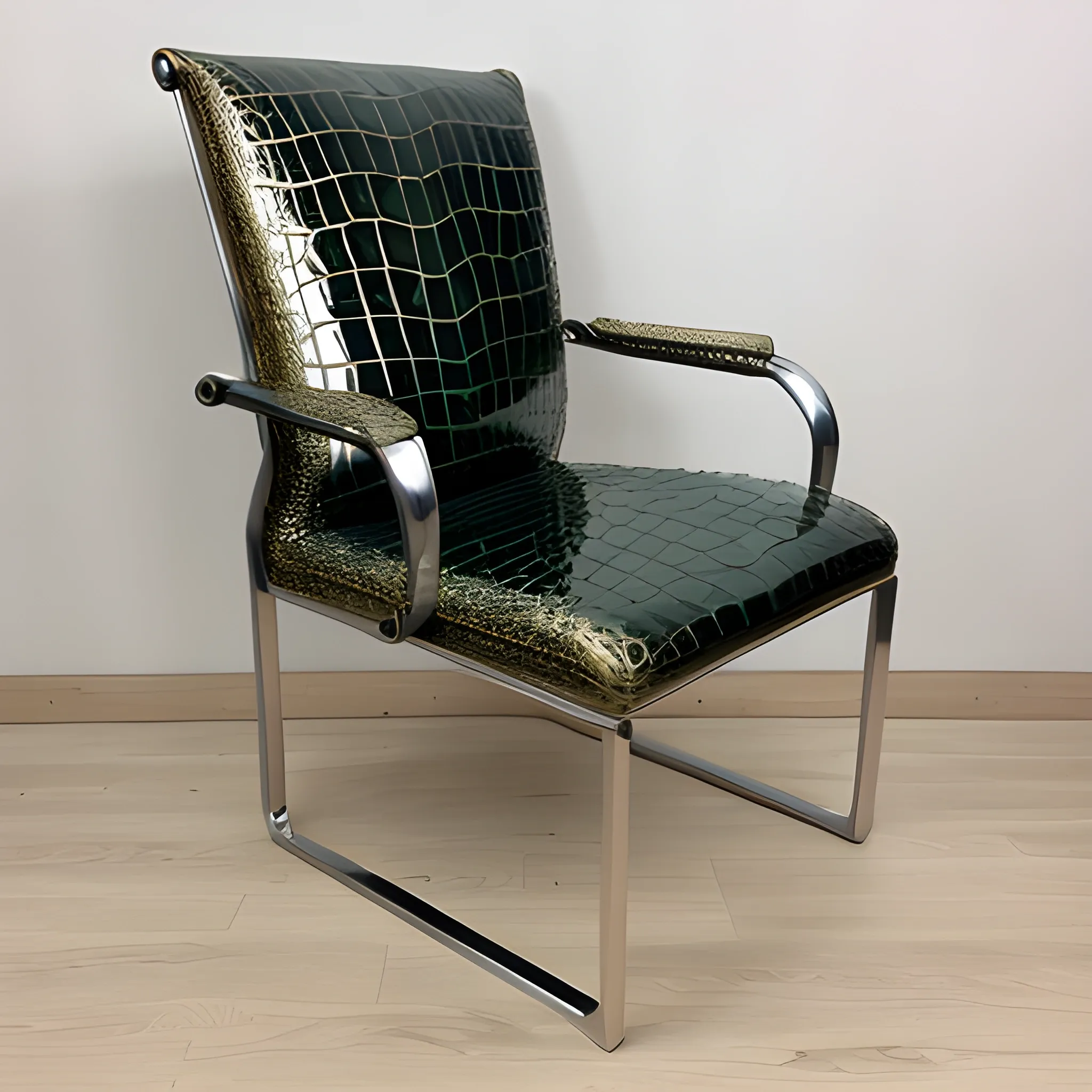 chair with Liquid metal crocodile  skin  