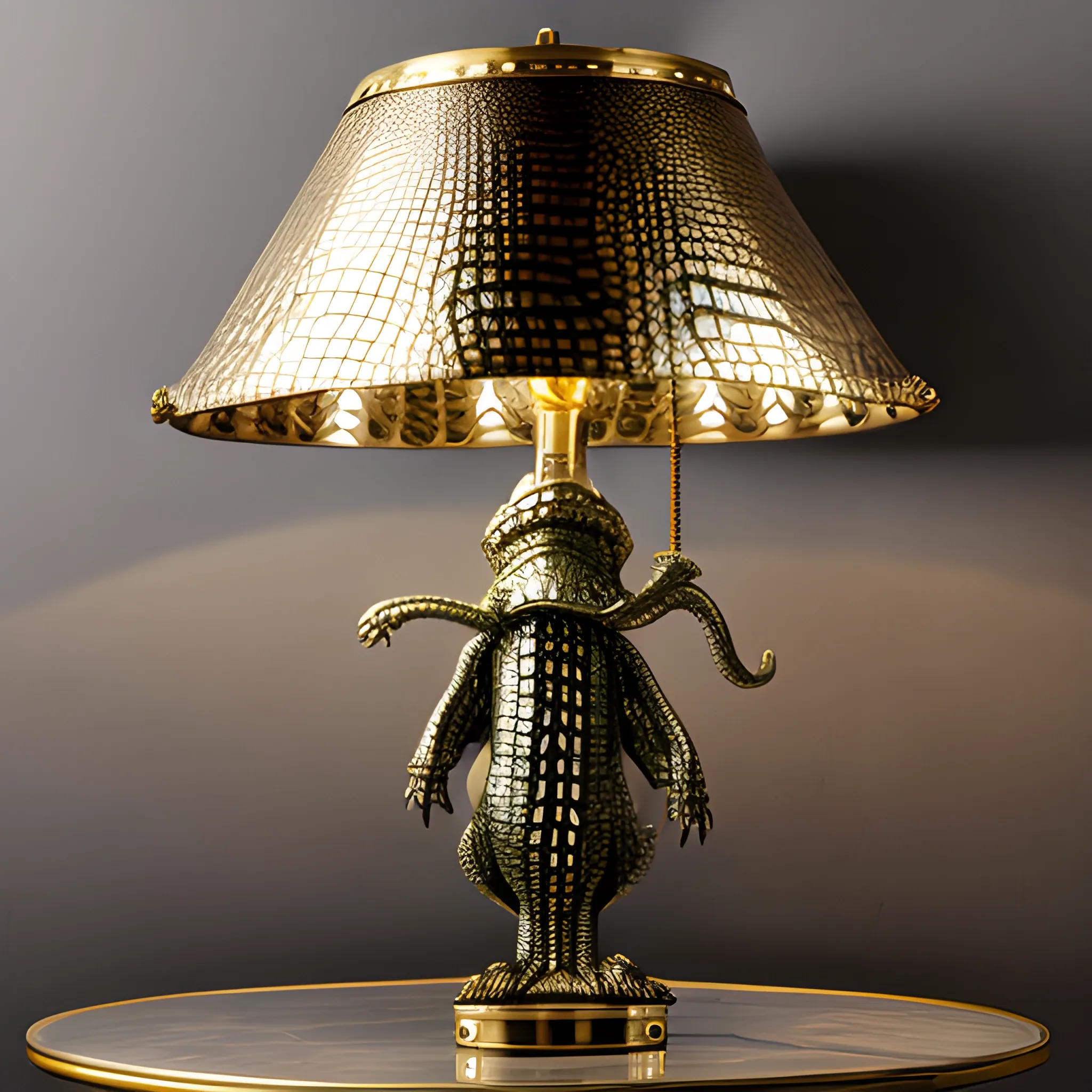 lamp with Liquid metal crocodile  skin  