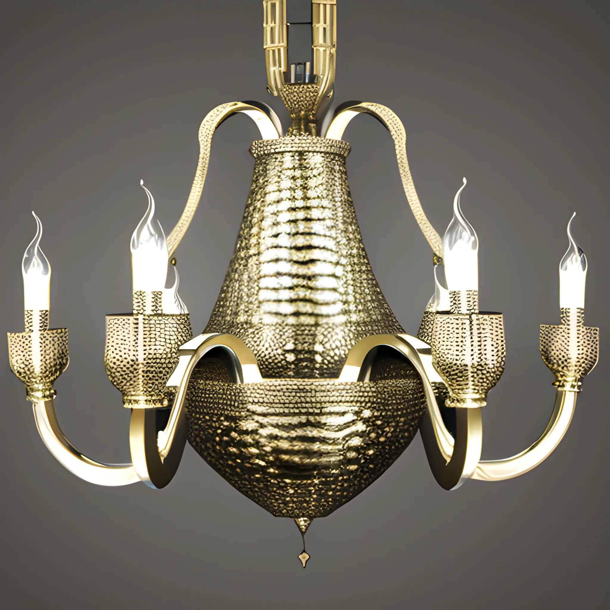 chandelier with Liquid metal crocodile  skin  