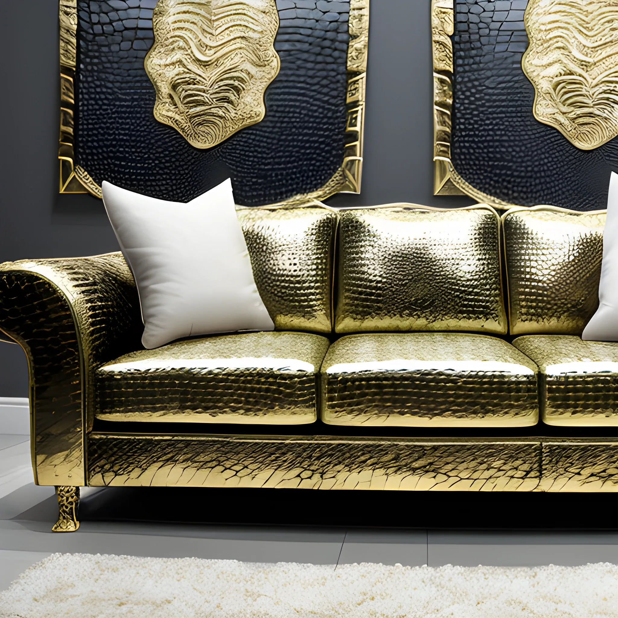 sofa with Liquid metal crocodile  skin  