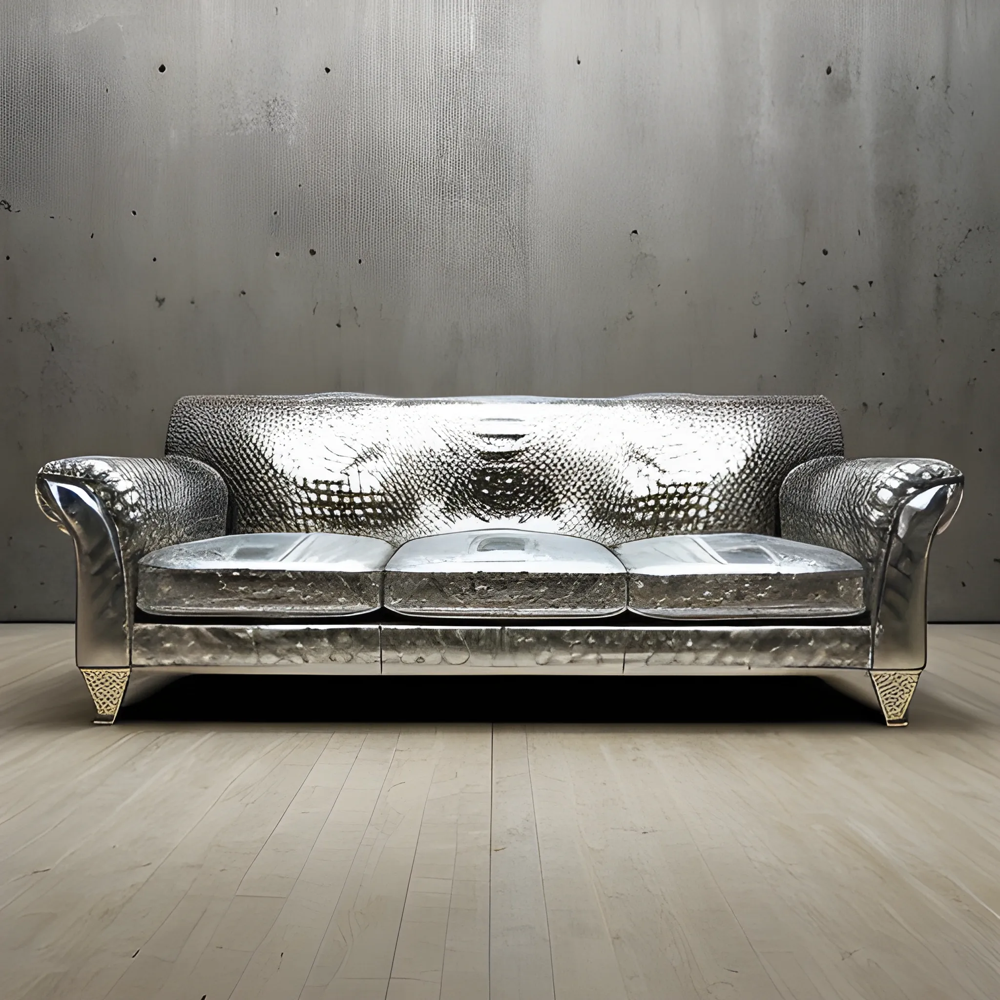 sofa with Liquid metal crocodile  skin  