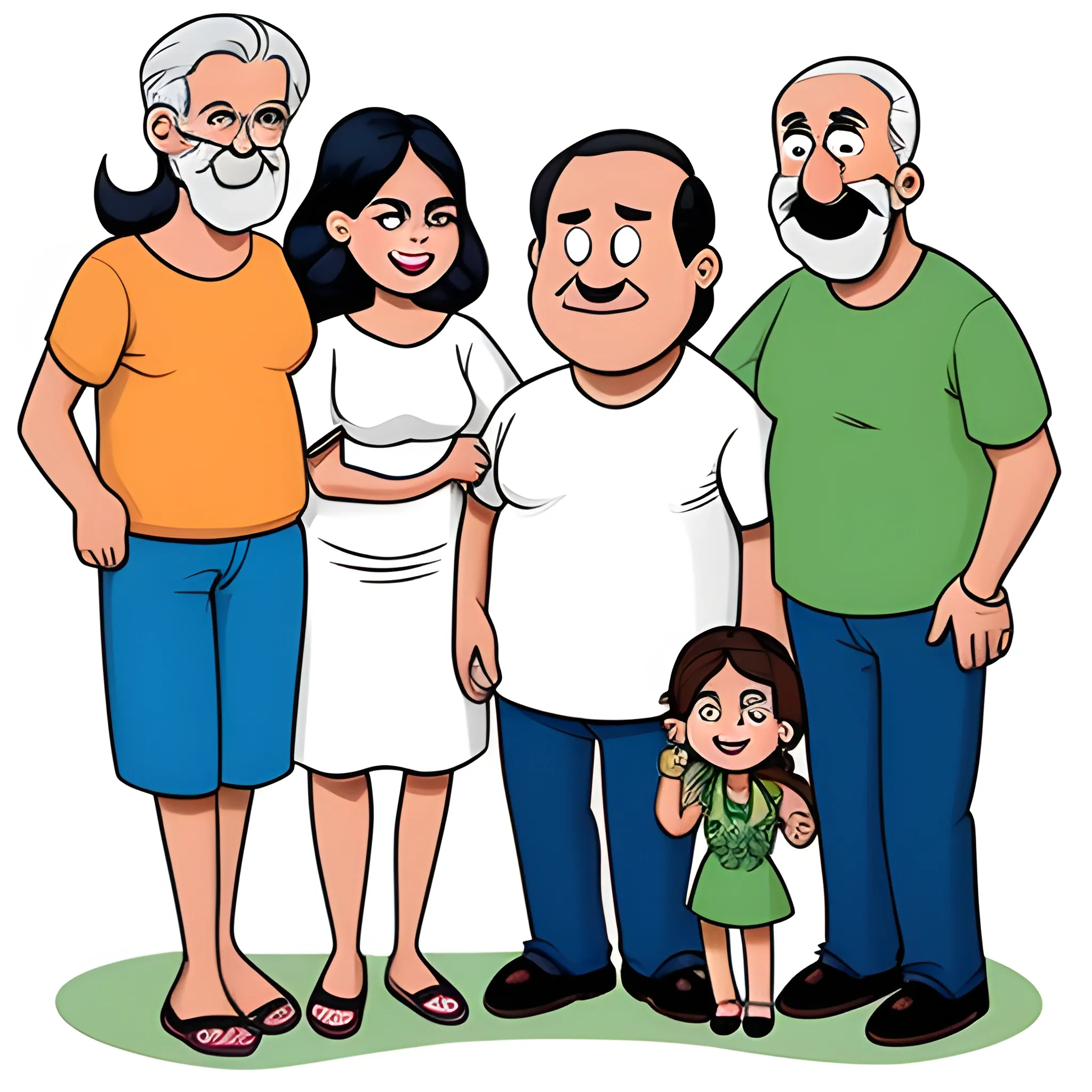 , Cartoon, família feliz, papai com um frasco na mão 