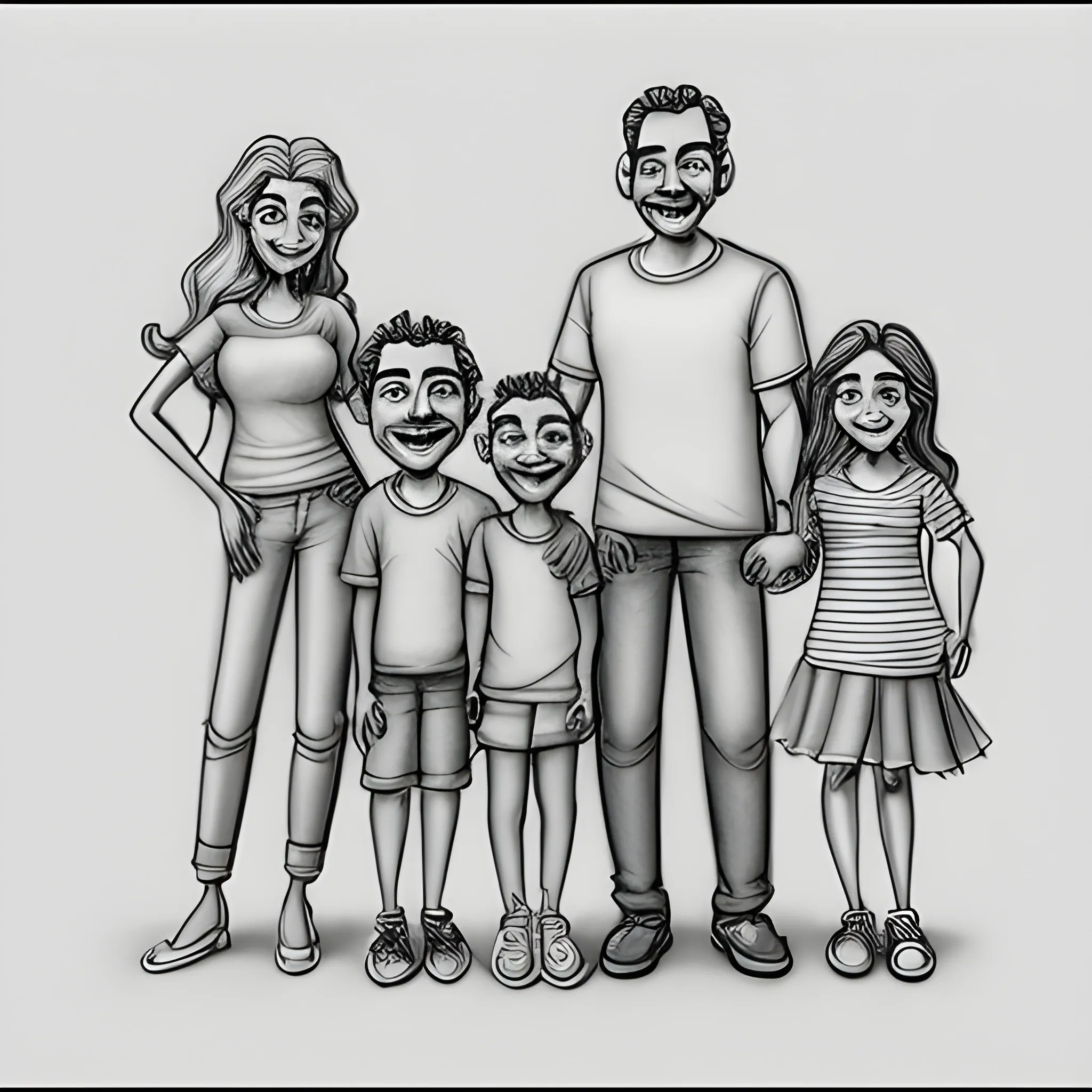 , Cartoon, família feliz, papai com um frasco na mão , Pencil Sketch, 3D