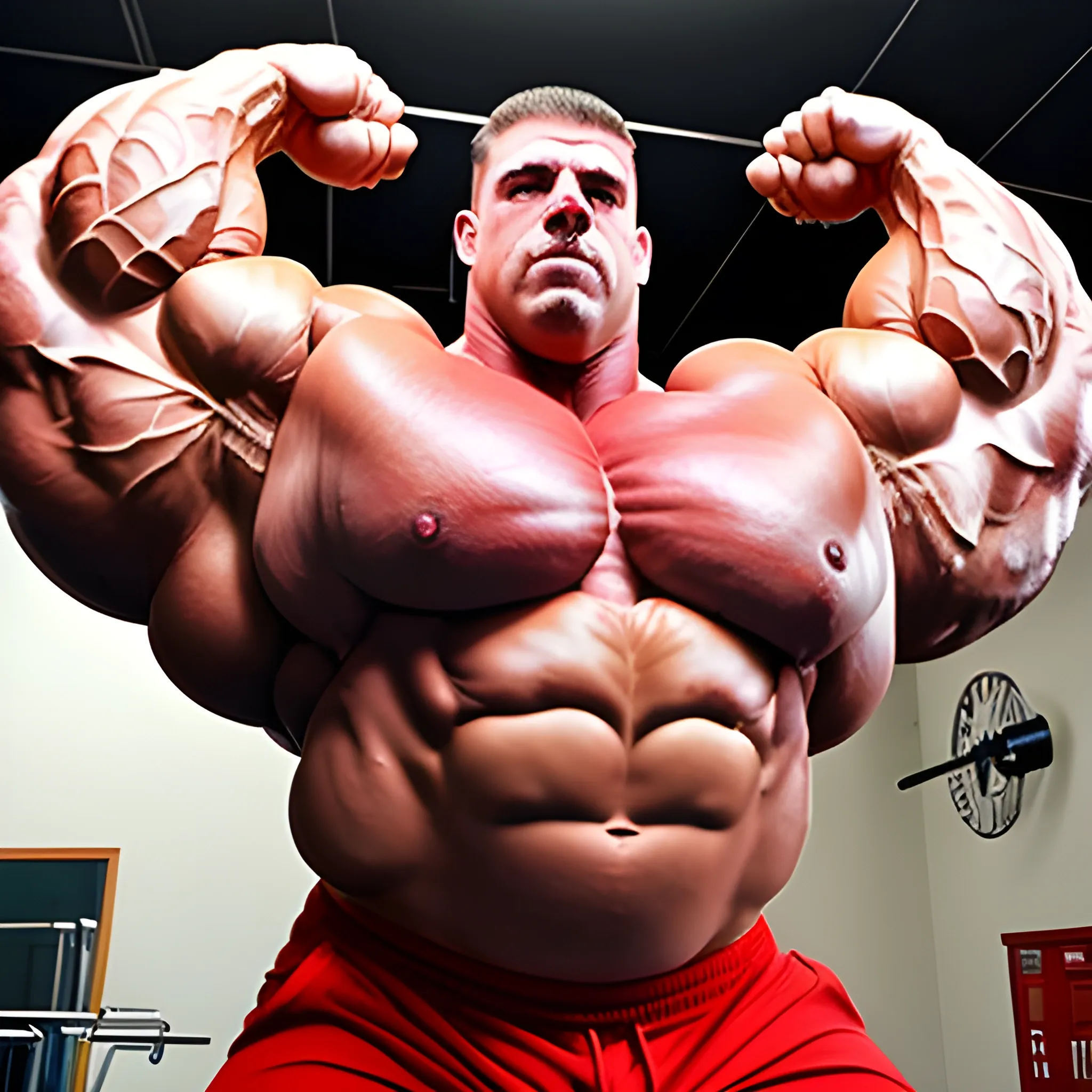 3-meters,  muscle morph, 3000 lbs bodybuilder, gigantic 300 inches biceps, huge biceps, 300 inches enormous triceps, enormous forearms, gigantic traps, 300 inches chest, 