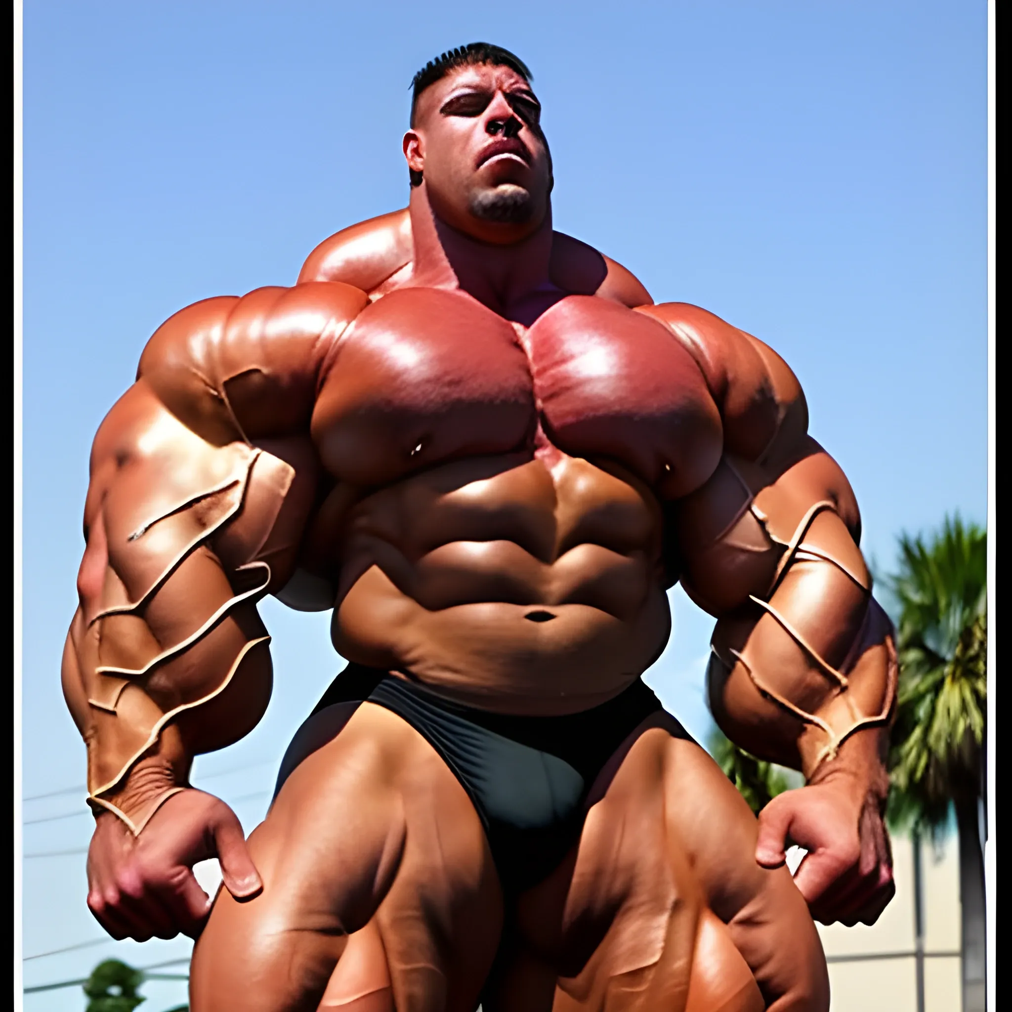 3-meters,  muscle morph, 3000 lbs bodybuilder, gigantic 300 inches biceps, huge biceps, 300 inches enormous triceps, enormous forearms, gigantic traps, 300 inches chest, 