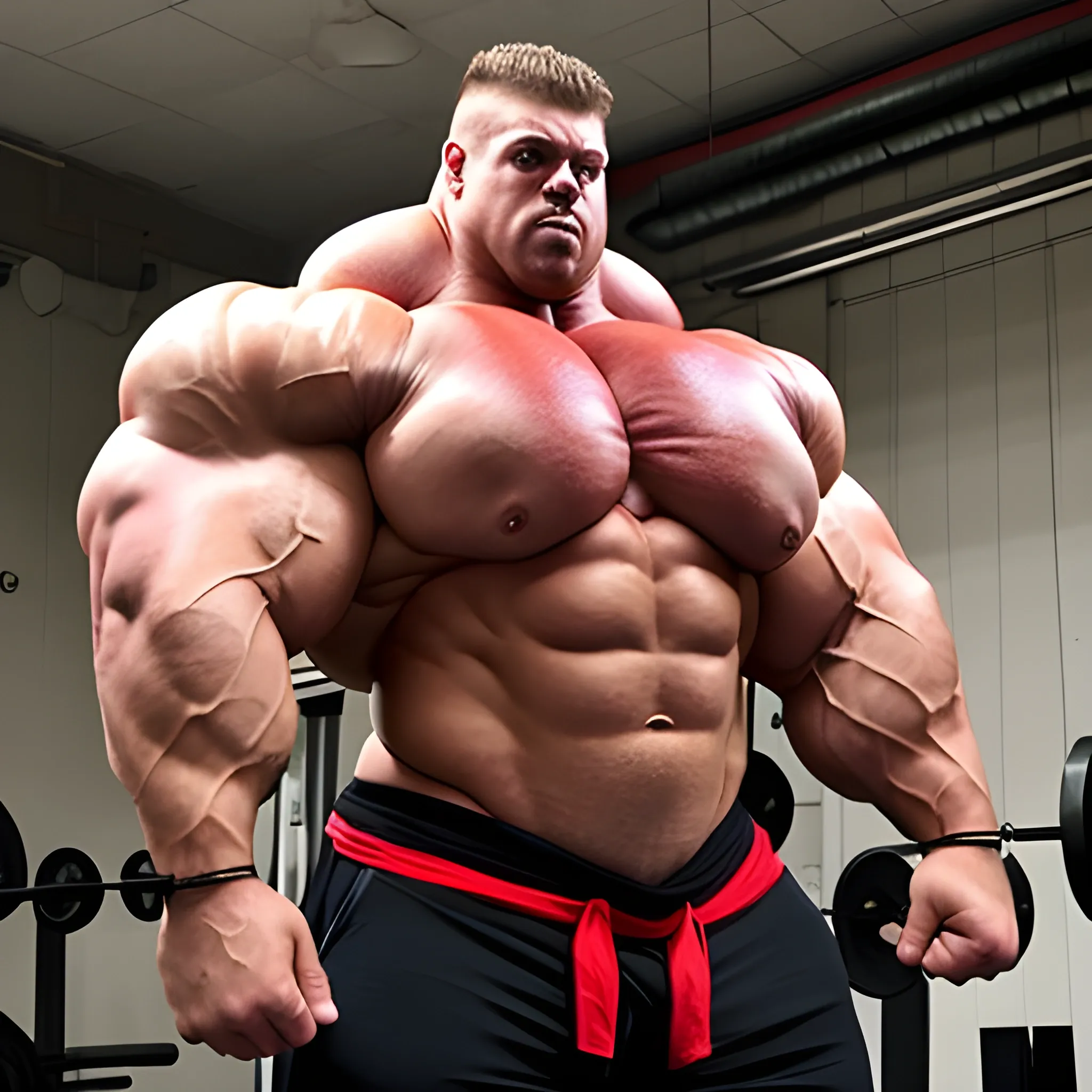 3-meters,  muscle morph, 3000 lbs bodybuilder, gigantic 300 inches biceps, huge biceps, 300 inches enormous triceps, enormous forearms, gigantic traps, 300 inches chest, 